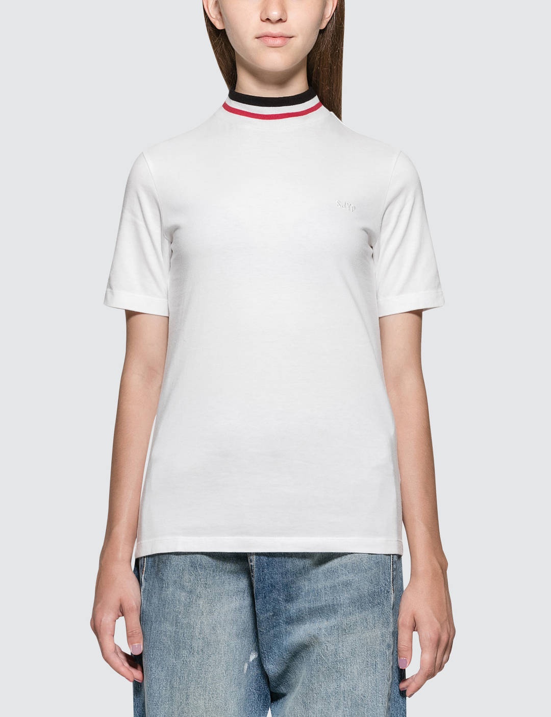 Color Neck Band Short Sleeve T-shirt - 1