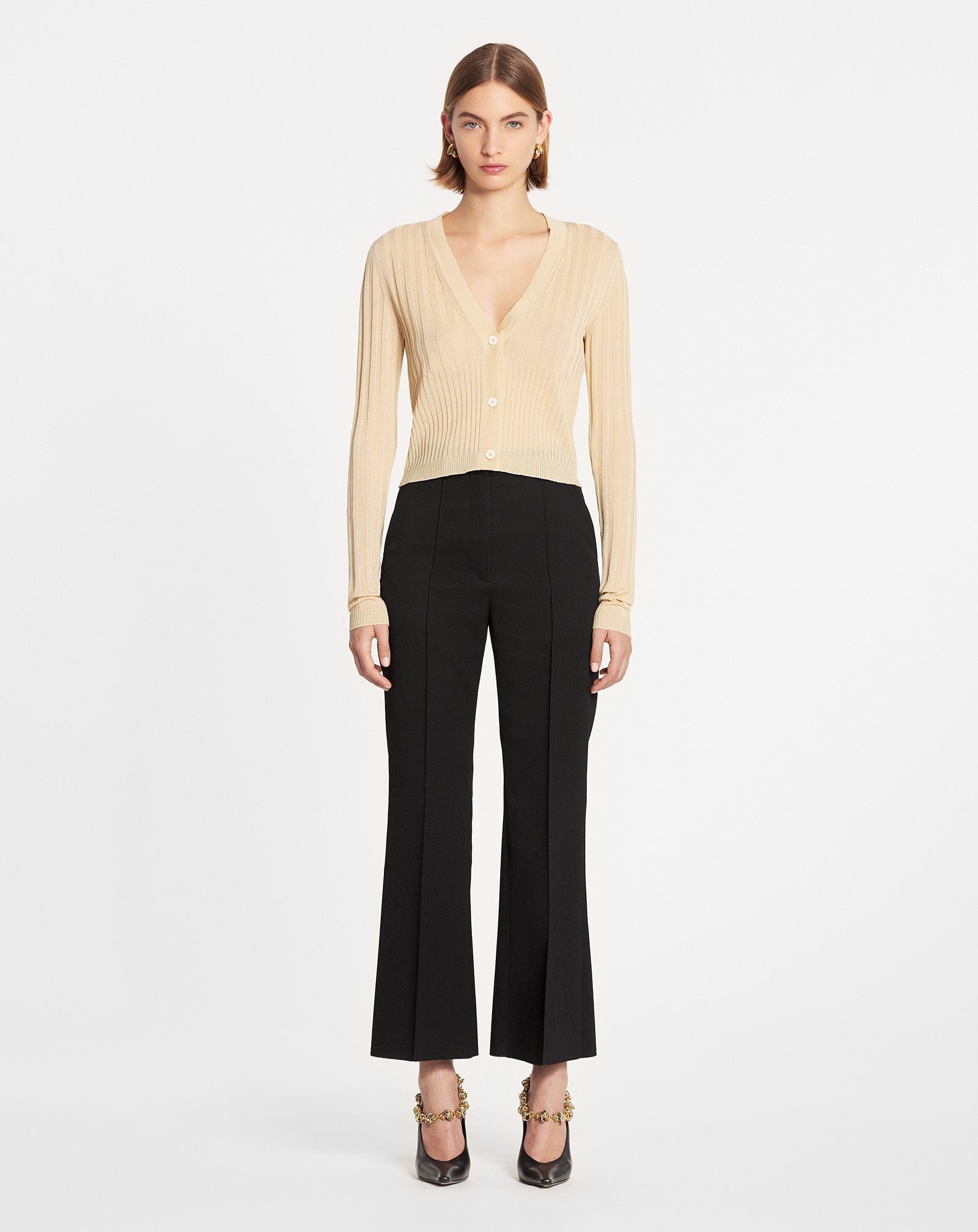 RIBBED SILK AND COTTON V-NECK CARDIGAN - 2