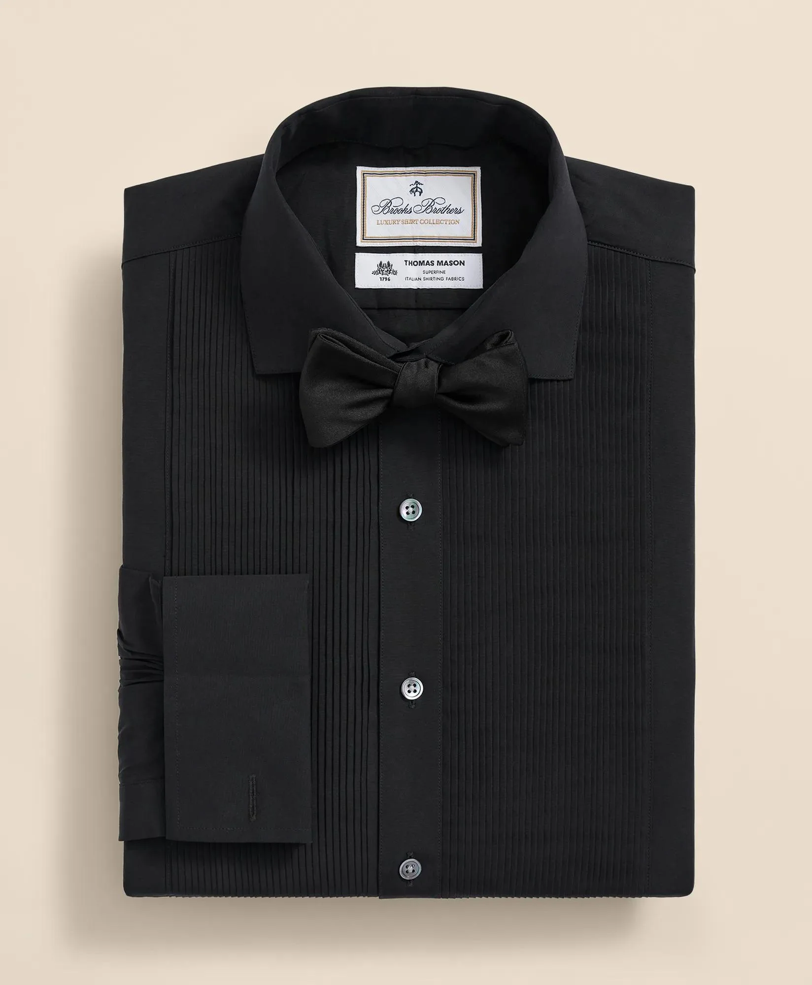 Brooks Brothers X Thomas Mason® Cotton English Collar, Swiss Pleat Front Tuxedo Shirt - 1