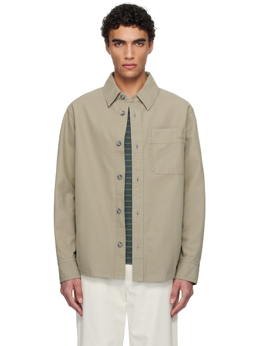 A. P.C. Khaki Basile Brodée Poitrine Overshirt - 1