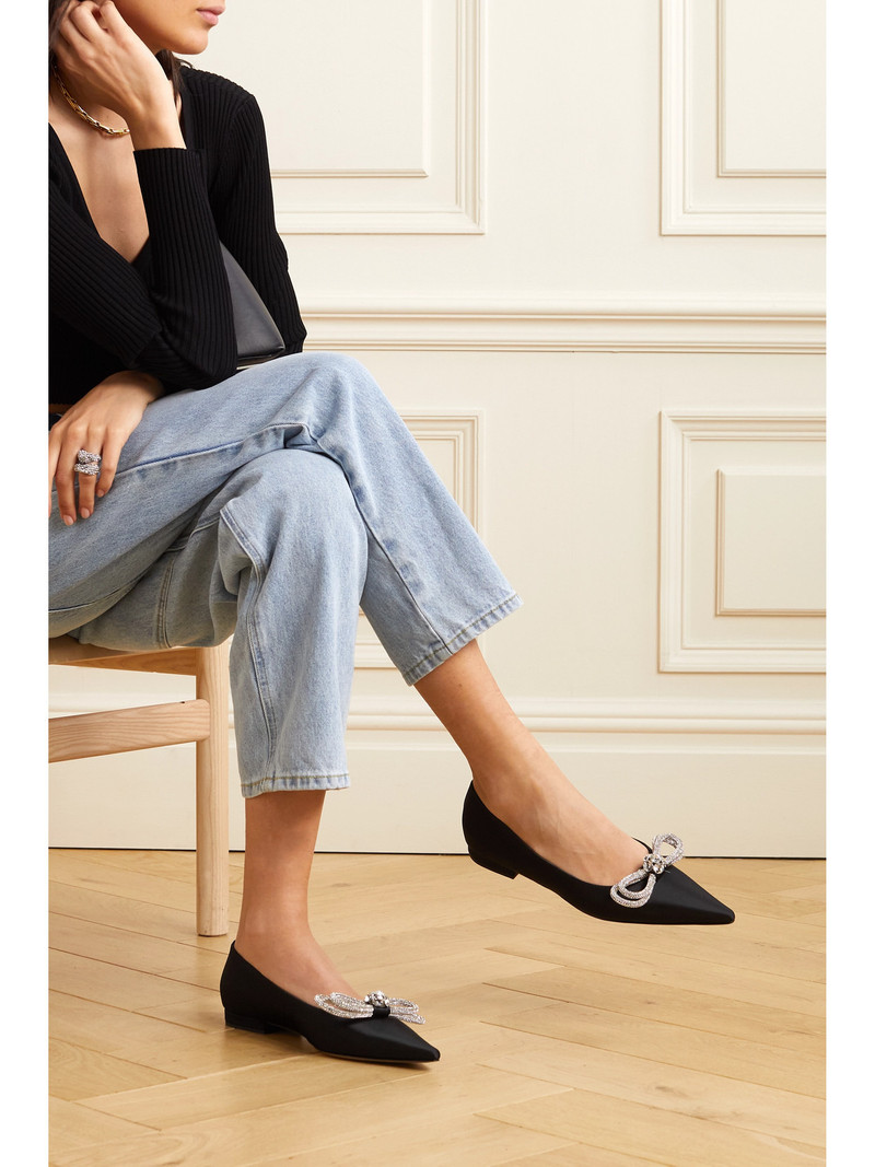 MACH & MACH Double Bow Crystal-embellished Satin Point-toe Flats outlook