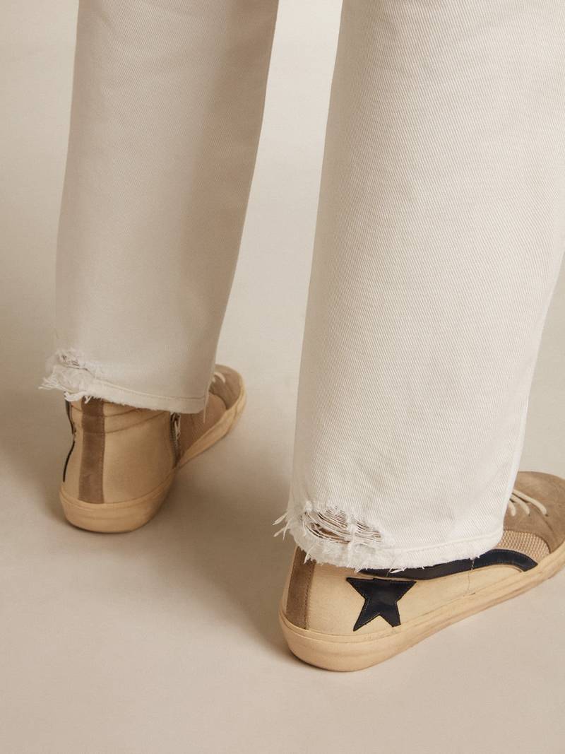 Stonewashed-effect white jeans 4