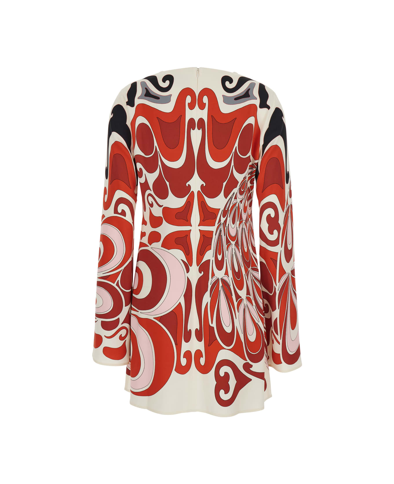 Multicolor Crewneck Mini Dress With Flared Sleeves And All-over Geometric Motif In Viscose Stretch W - 2