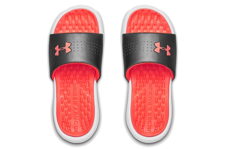 (WMNS) Under Armour Playmaker Fixed Strap Slippers Black/Orange 3000063-104 - 4
