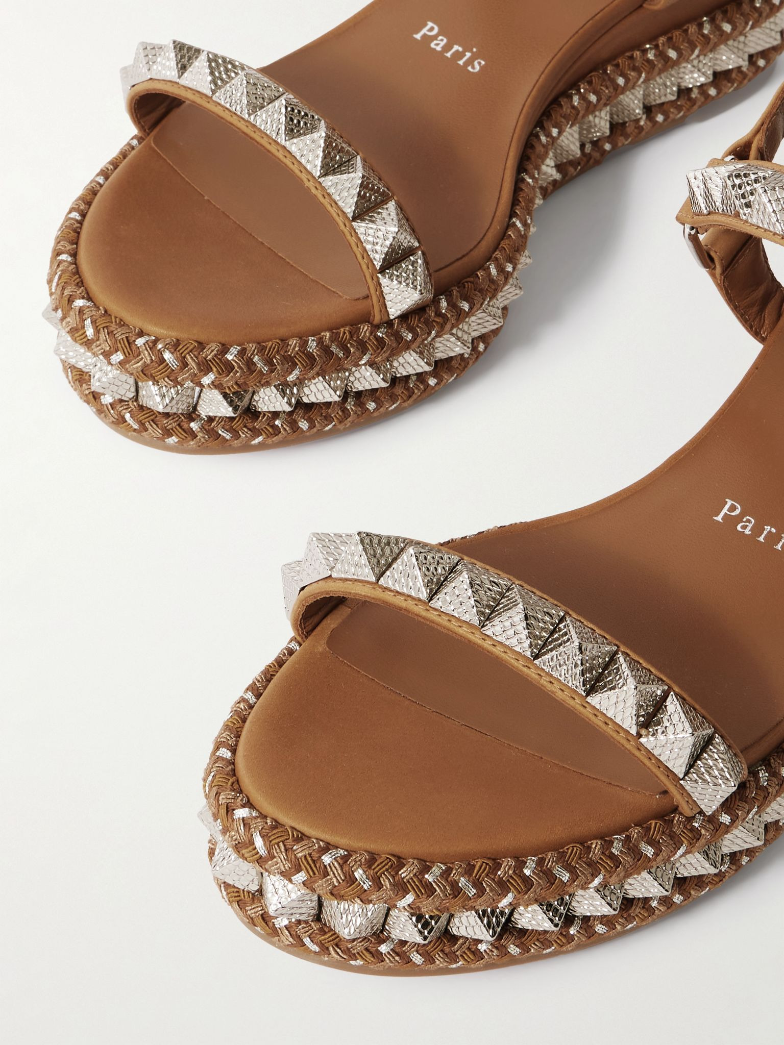 Pyraclou 60 studded leather platform sandals Tan - 4