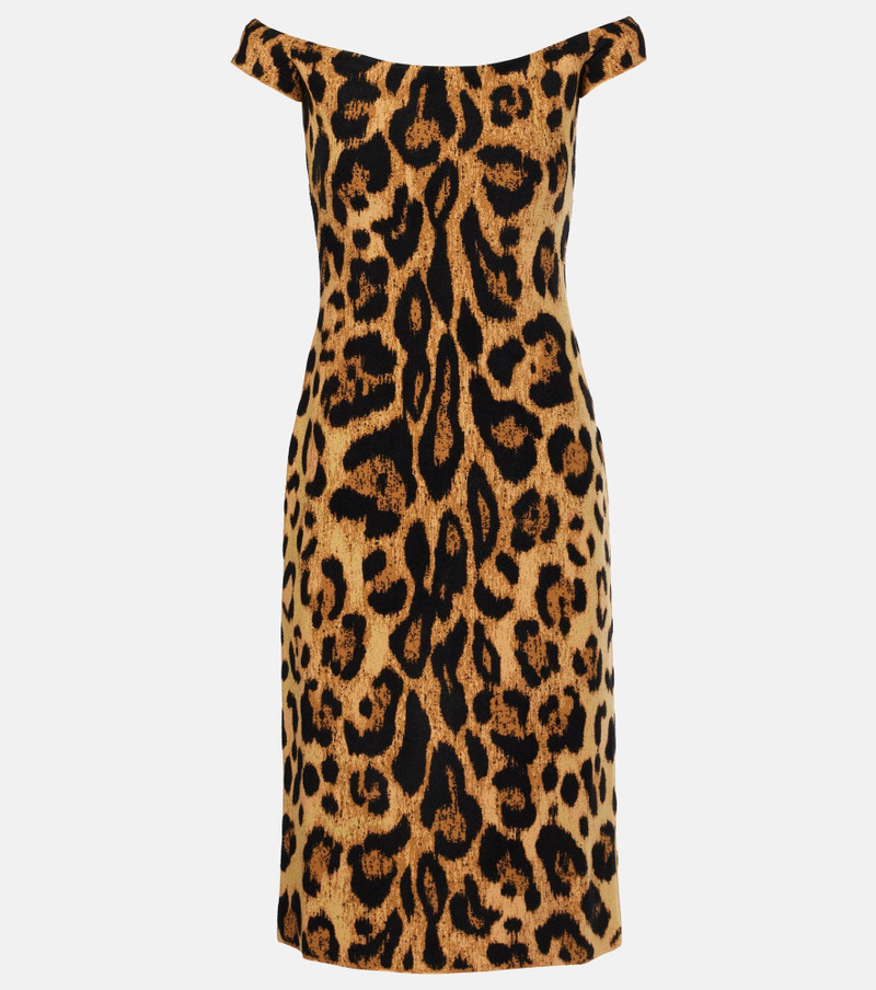 Leopard-print off-shoulder 미디 드레스 - 1