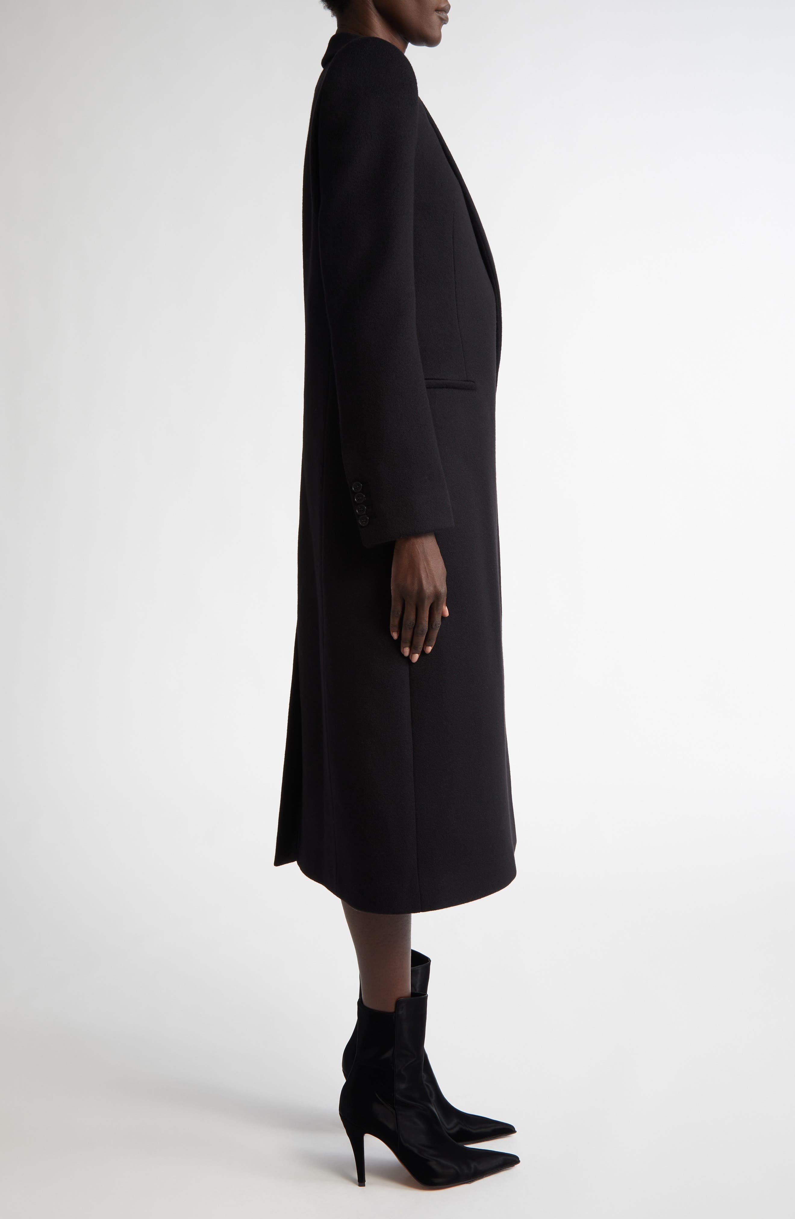 Alexander McQueen Stacked Shoulder Wool & Cashmere Long Coat in Black at Nordstrom - 3