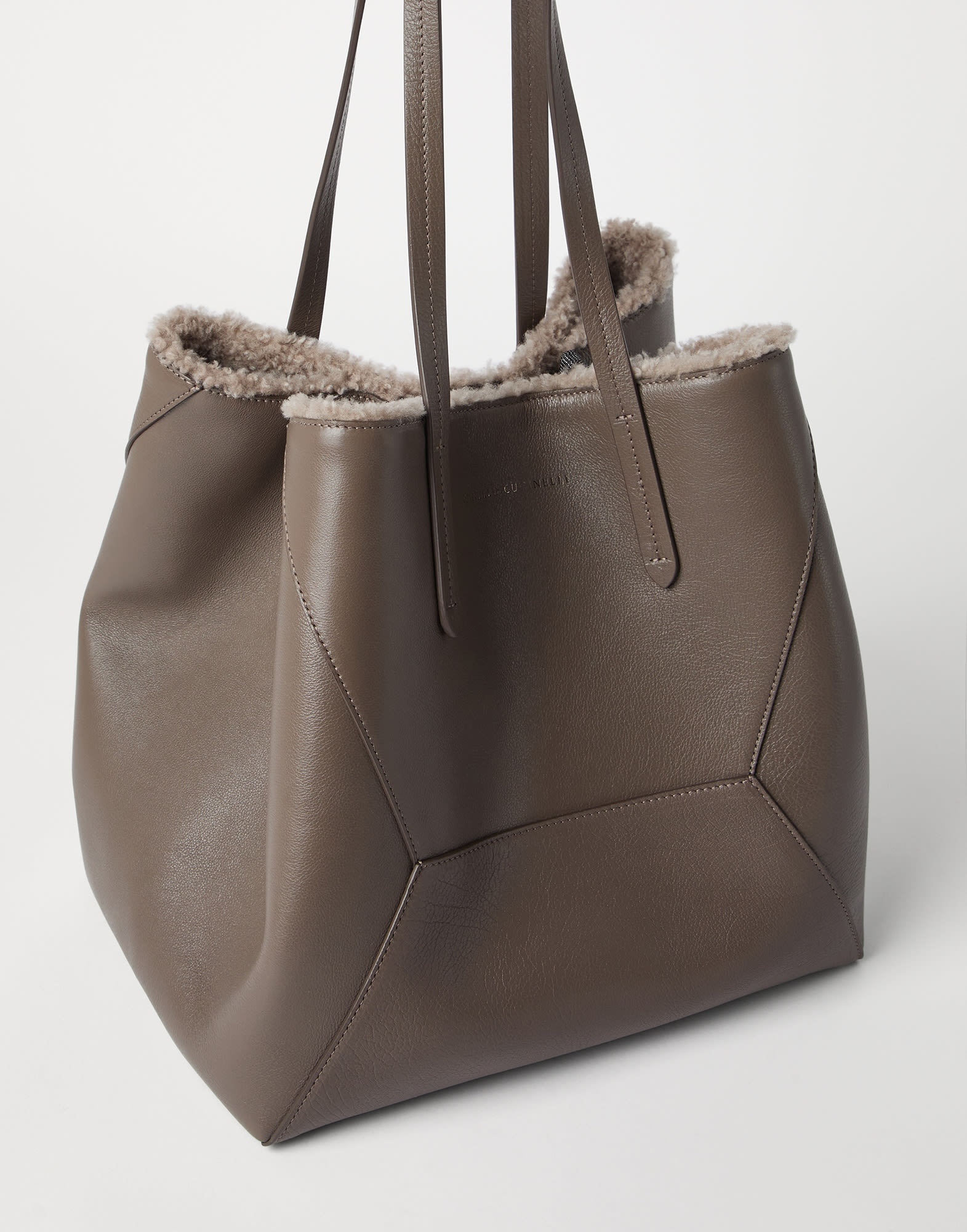 Classic leather shopper bag with shearling lining and monili - 3