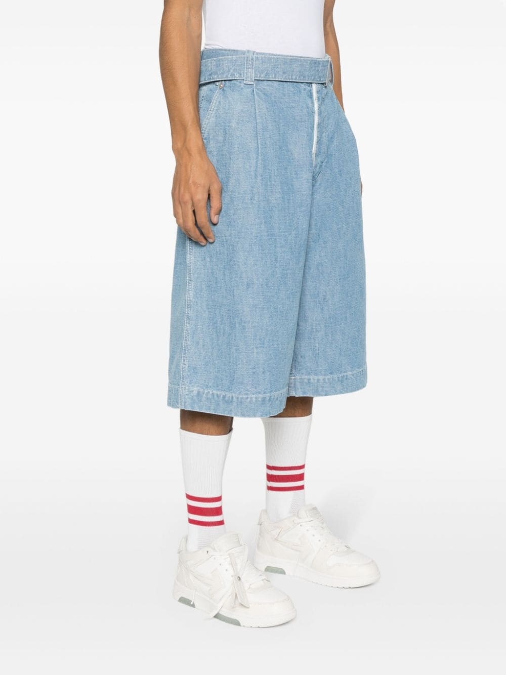 pleat-detail denim shorts - 3