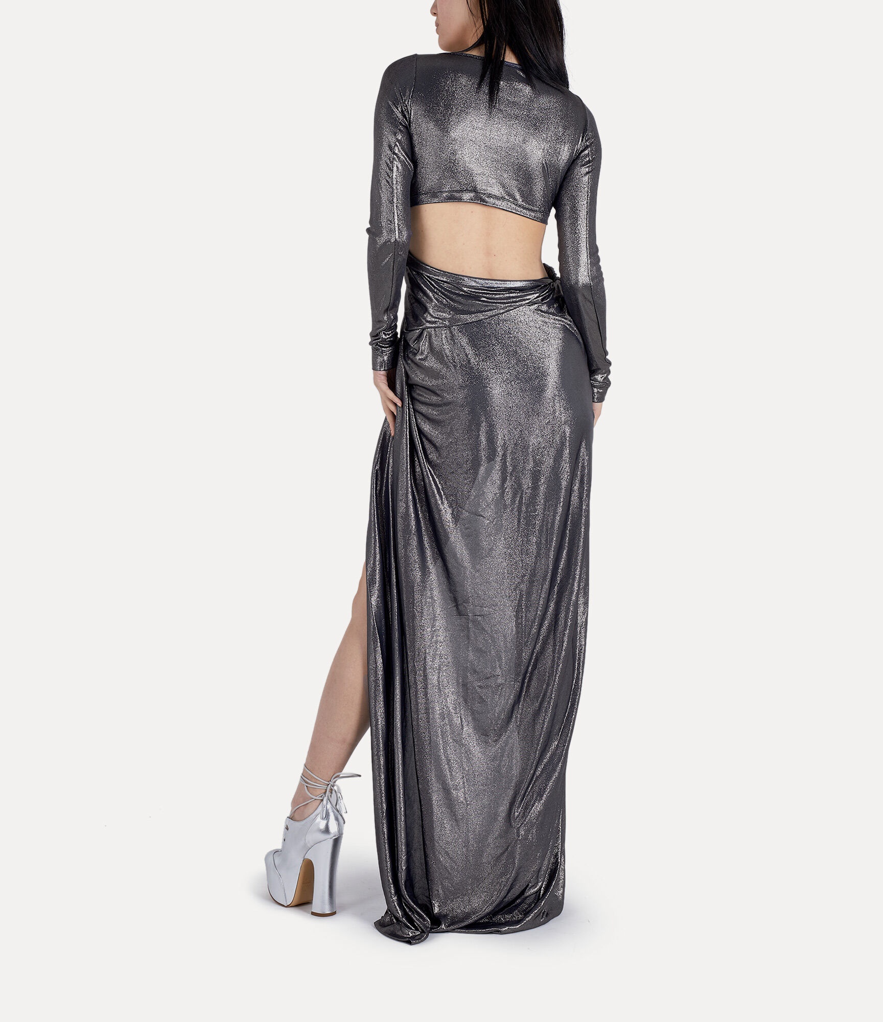 LONG DRAPED FITTED DRESS - 3
