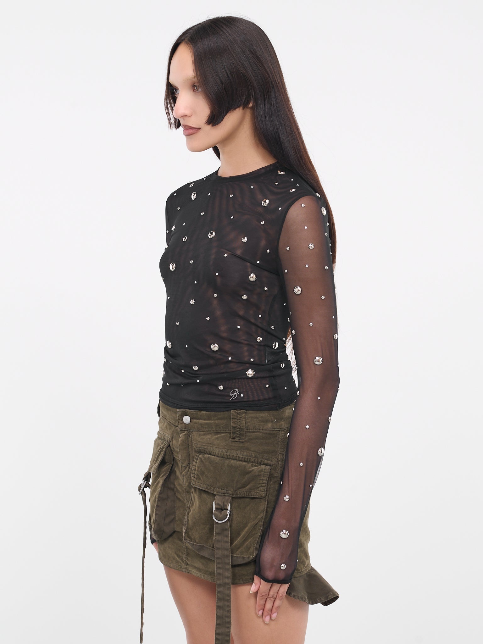 Stud Rhinestone Tulle Tee - 2