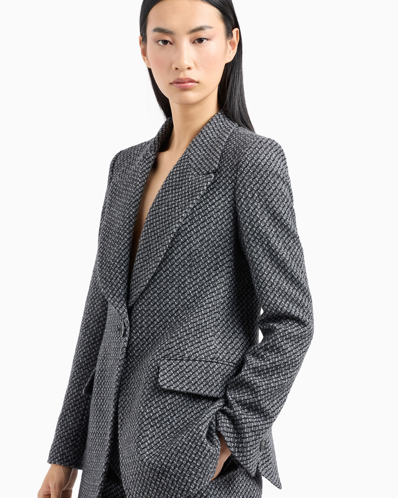 Single-breasted jacket in a mélange wool-blend knit with a textured pattern - 5