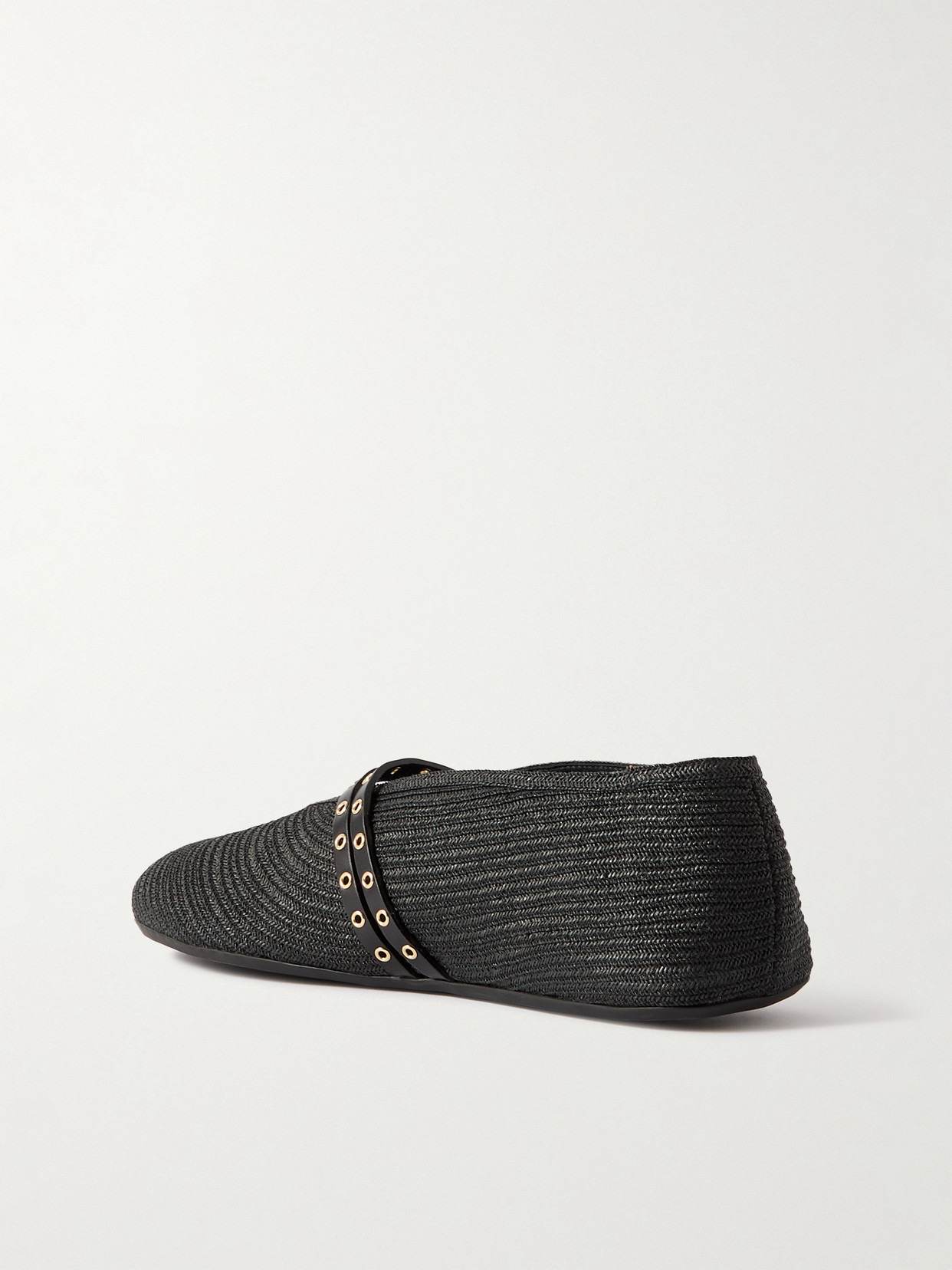 Leather-trimmed Raffia Ballet Flats - 3