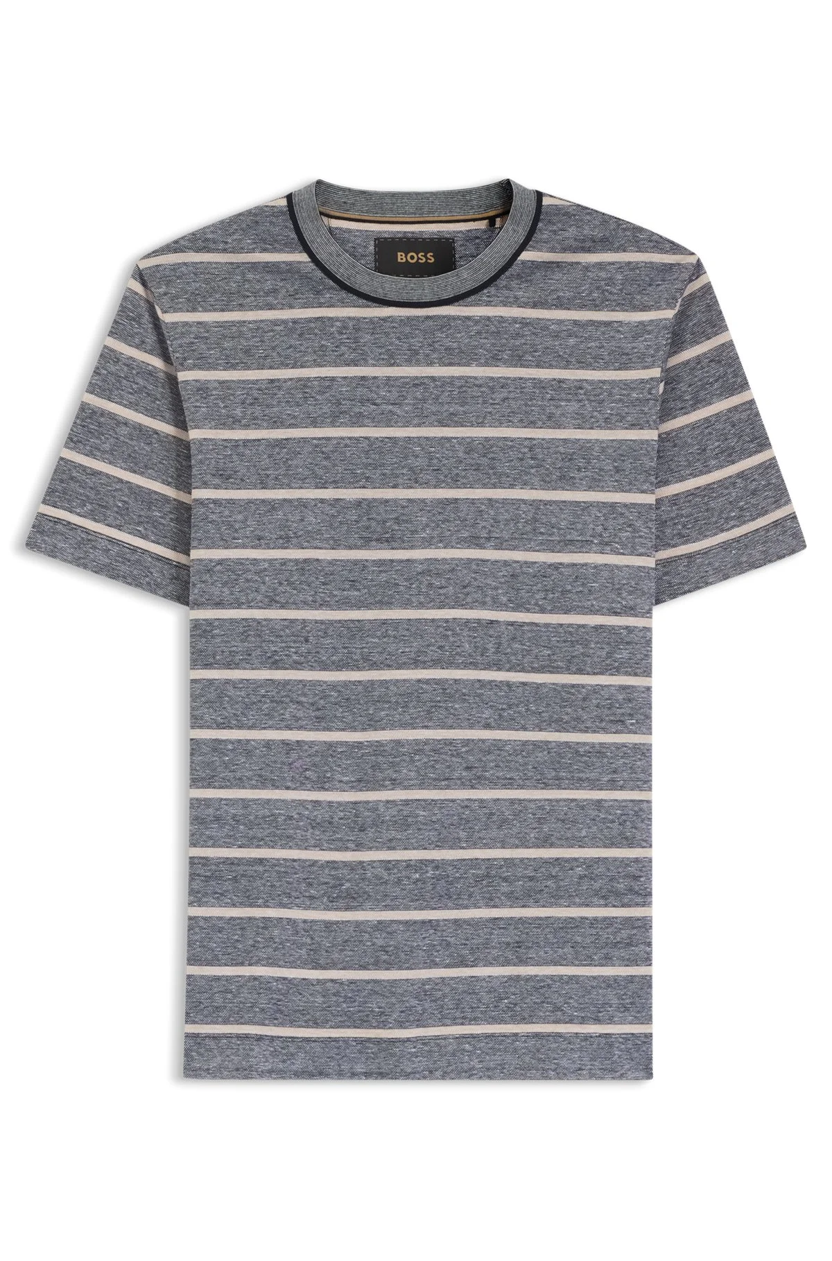COTTON-LINEN T-SHIRT WITH HORIZONTAL STRIPE - 1