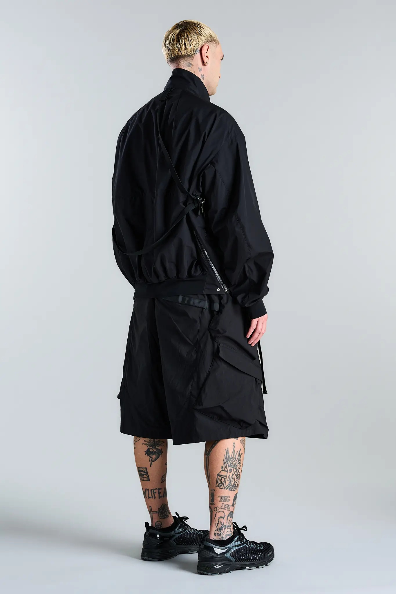 SP56A-M Nylon Stretch Double Cargo Short Pant Black - 9