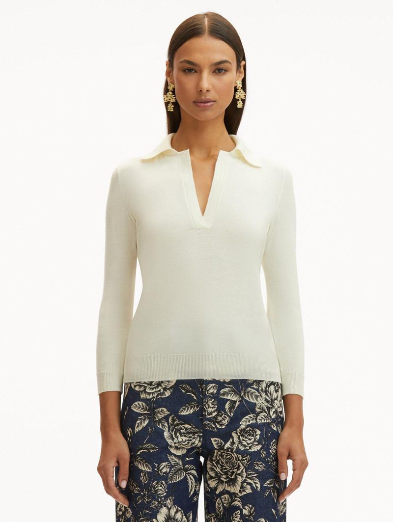 Oscar de la Renta POLO COLLARED PULLOVER outlook