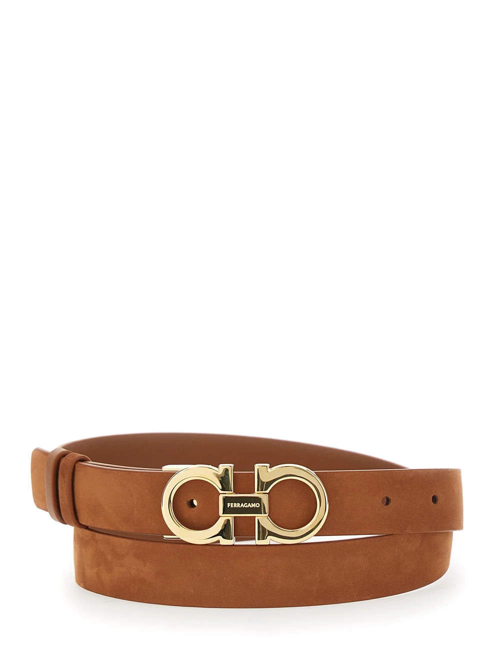 Ferragamo Women Belt With Gancini Buckle On The Front In Brown Suede For Women - 1