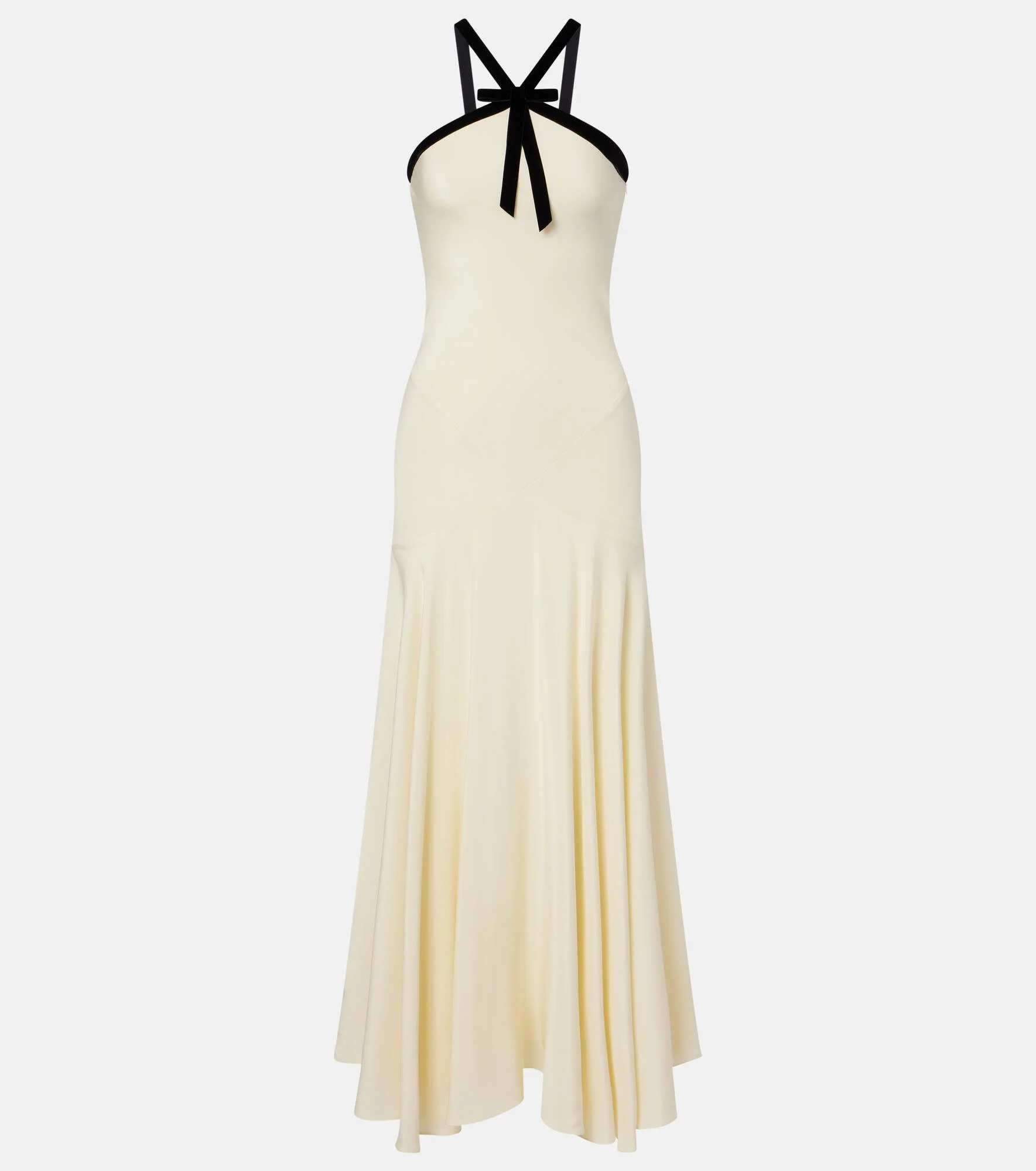 Velvet-trimmed silk crêpe maxi dress - 1
