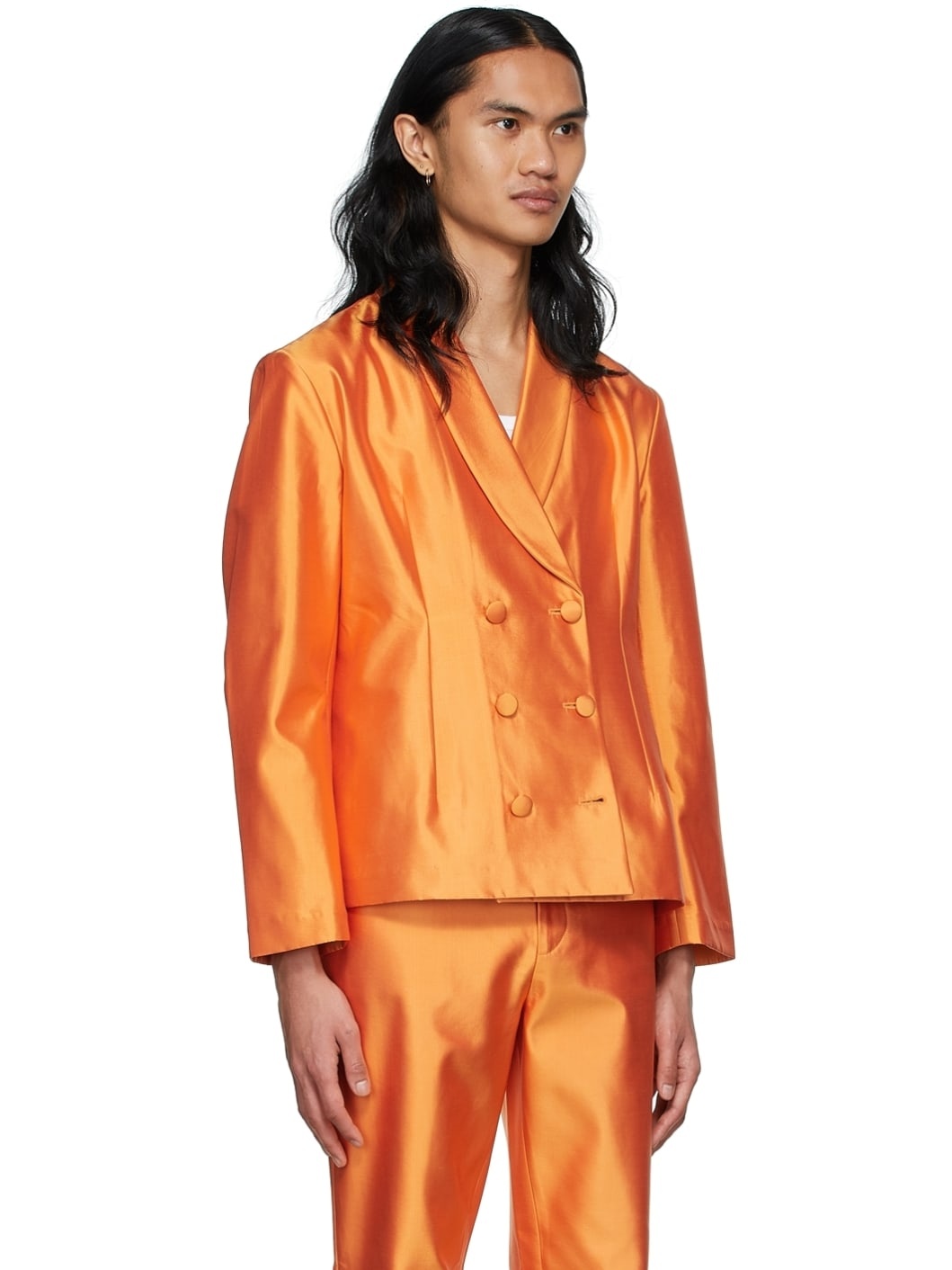 SSENSE Exclusive Orange Silk Blazer - 2