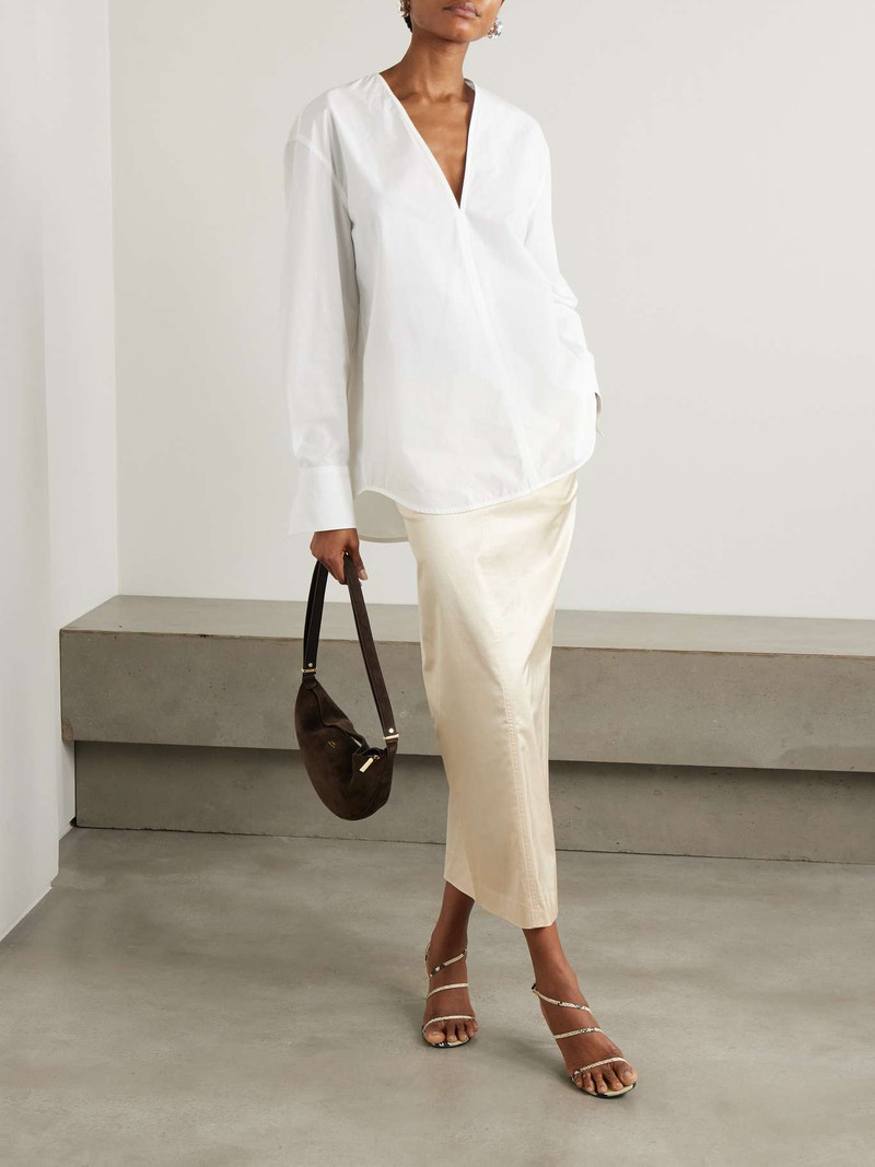 TOTEME Organic cotton-blend satin midi skirt Ecru outlook