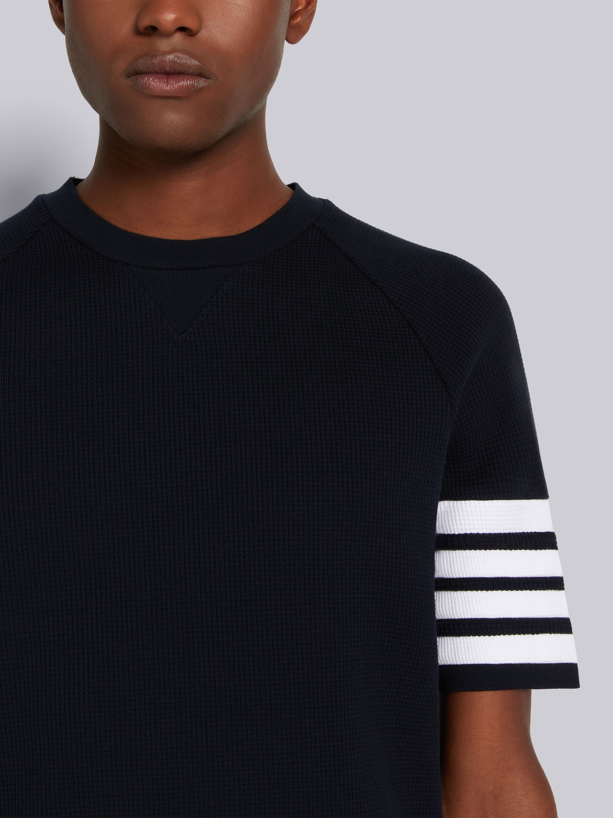 Navy Compact Waffle 4-Bar Short Sleeve Sweatshirt - 5