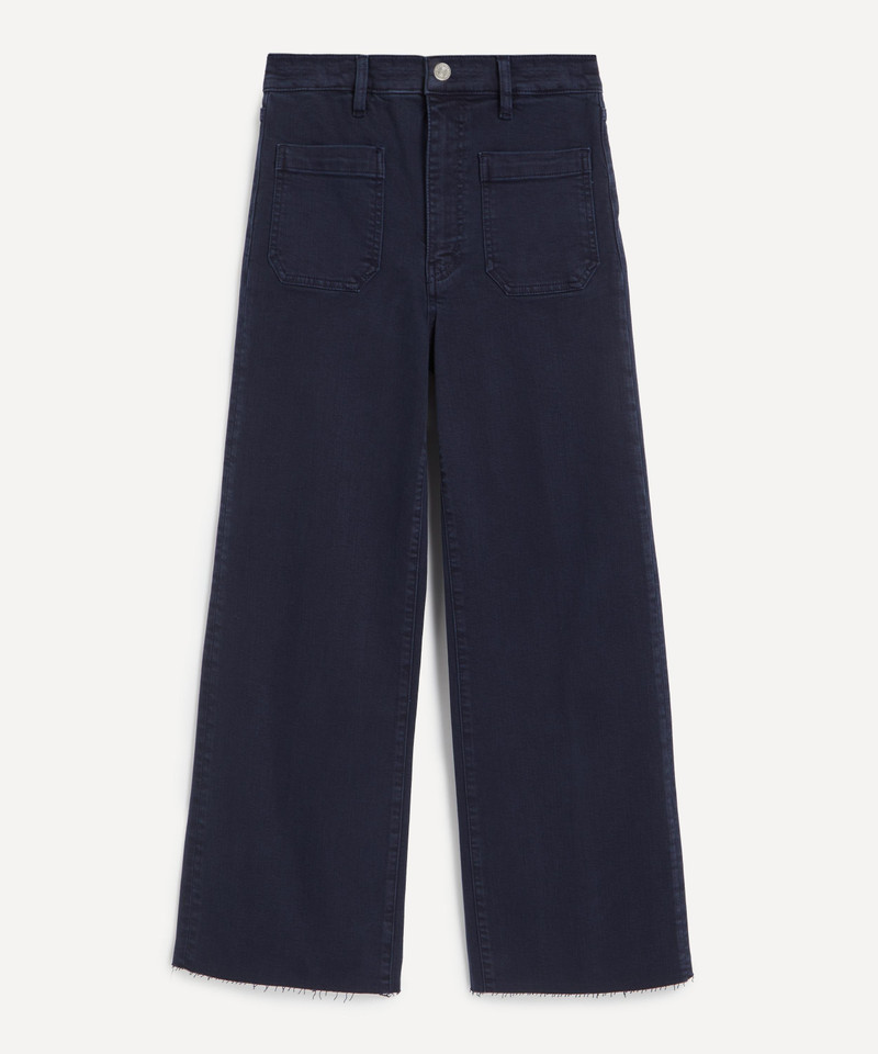 The Anchor High-Rise Wide Jeans in Navy Raw Fray 1