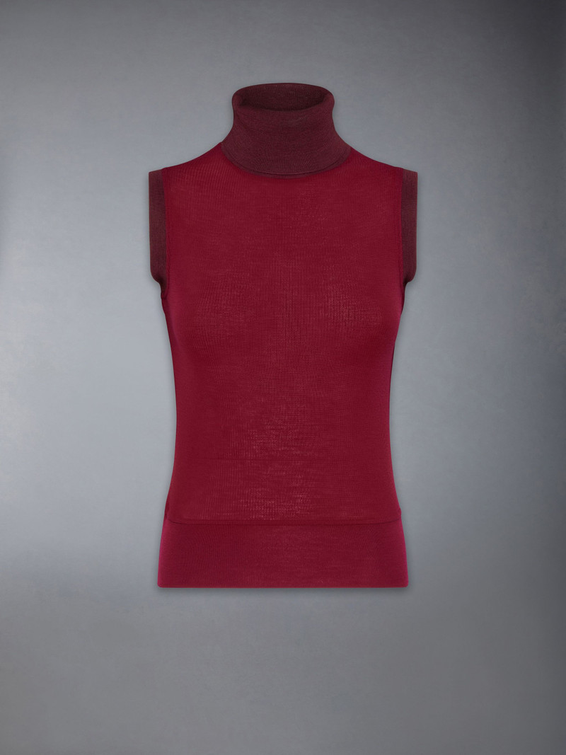 Wool Contrast Trim Sleeveless Turtleneck 5