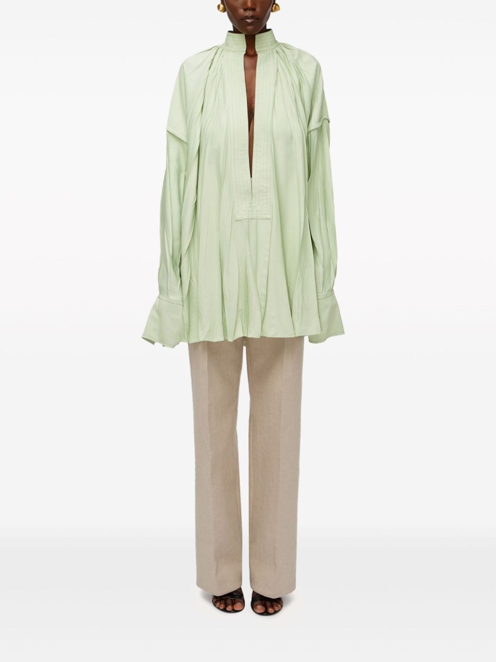 pleated split-neck pleated kaftan - 2