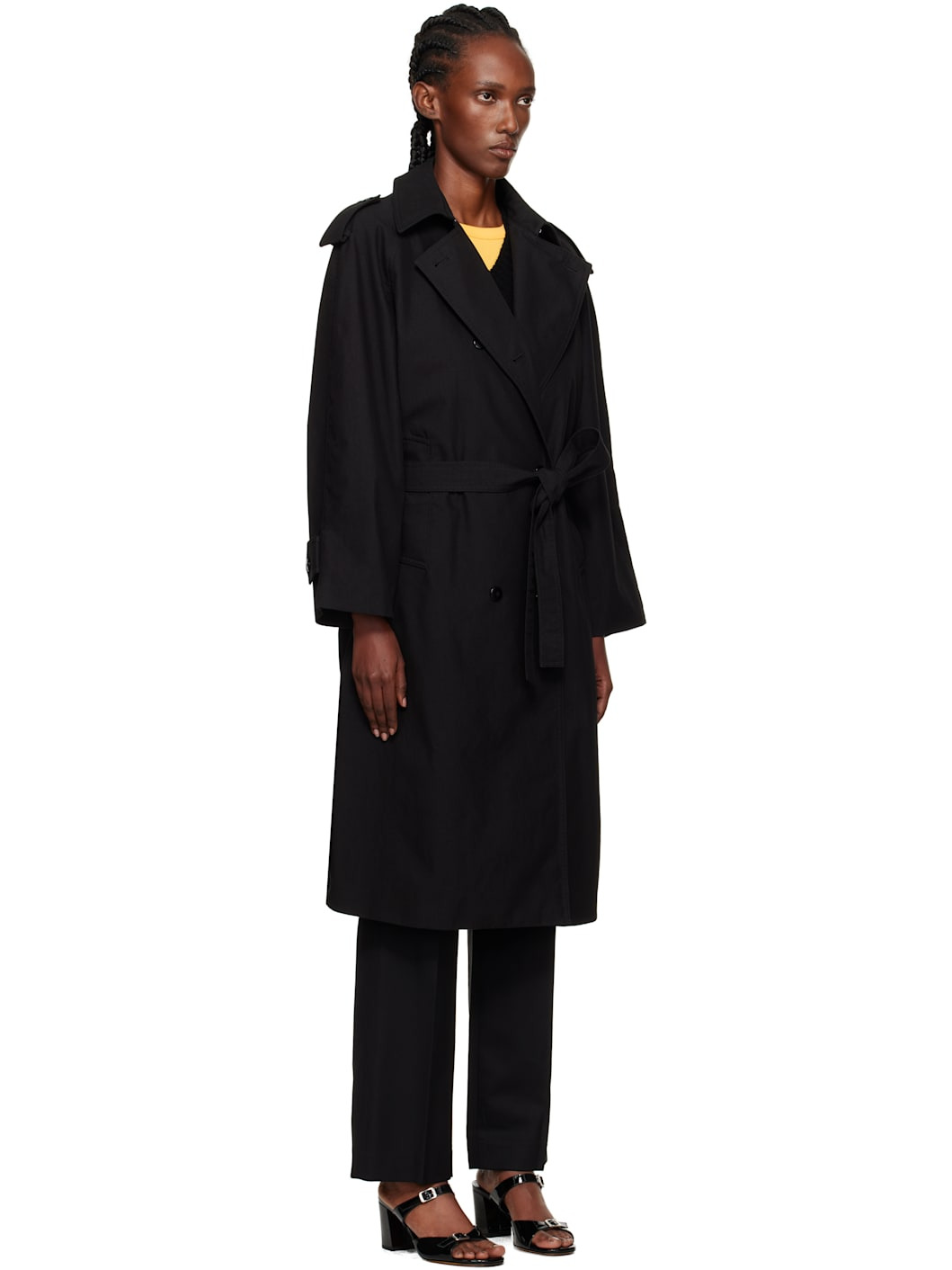 Black Oversized Double-Breasted Trench Coat - 2