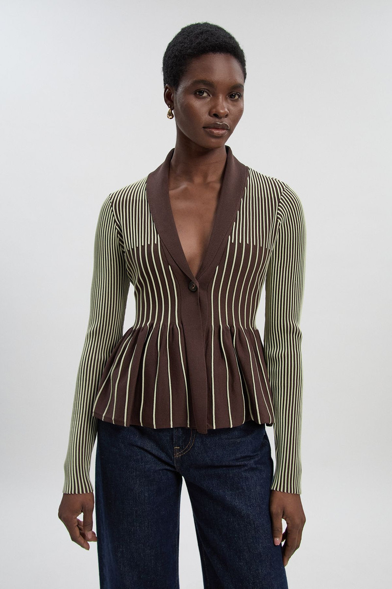 Contrast Stripe Peplum Knitted Jacket 1