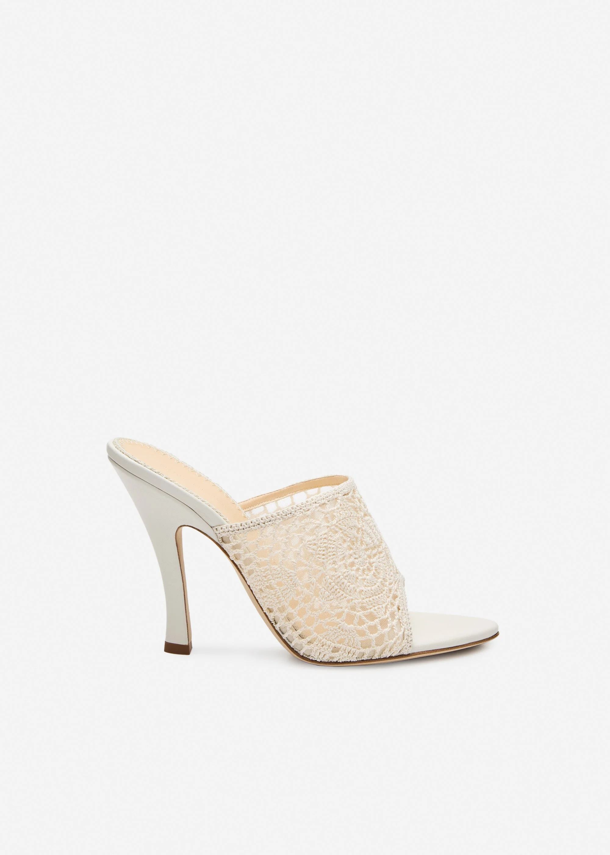 High-heel crochet mules in cream - 1