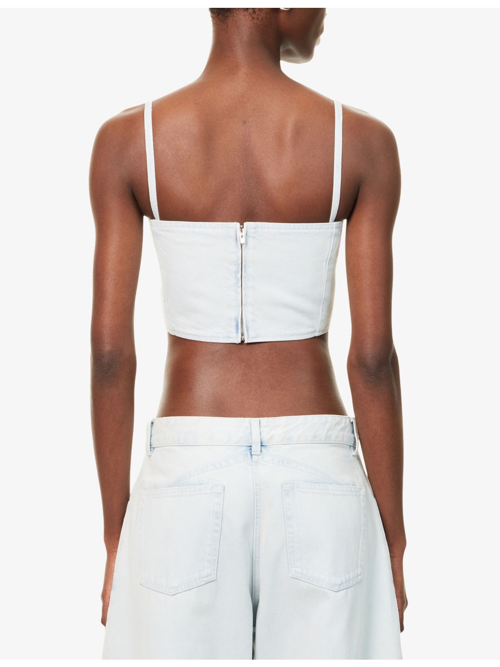 Crop Shoulder-Straps Denim-Blend Top - 4