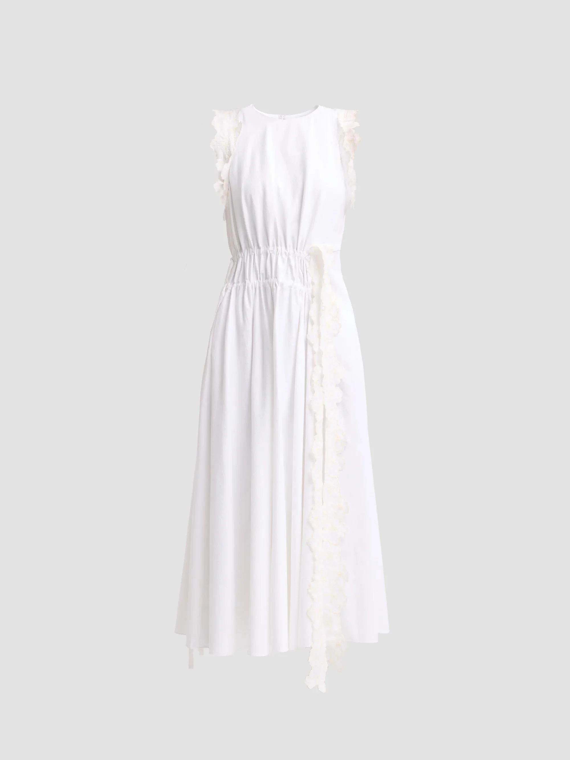 Women's Hanna Appliqué Cotton-Blend Ruched Midi-Dress - White - 1
