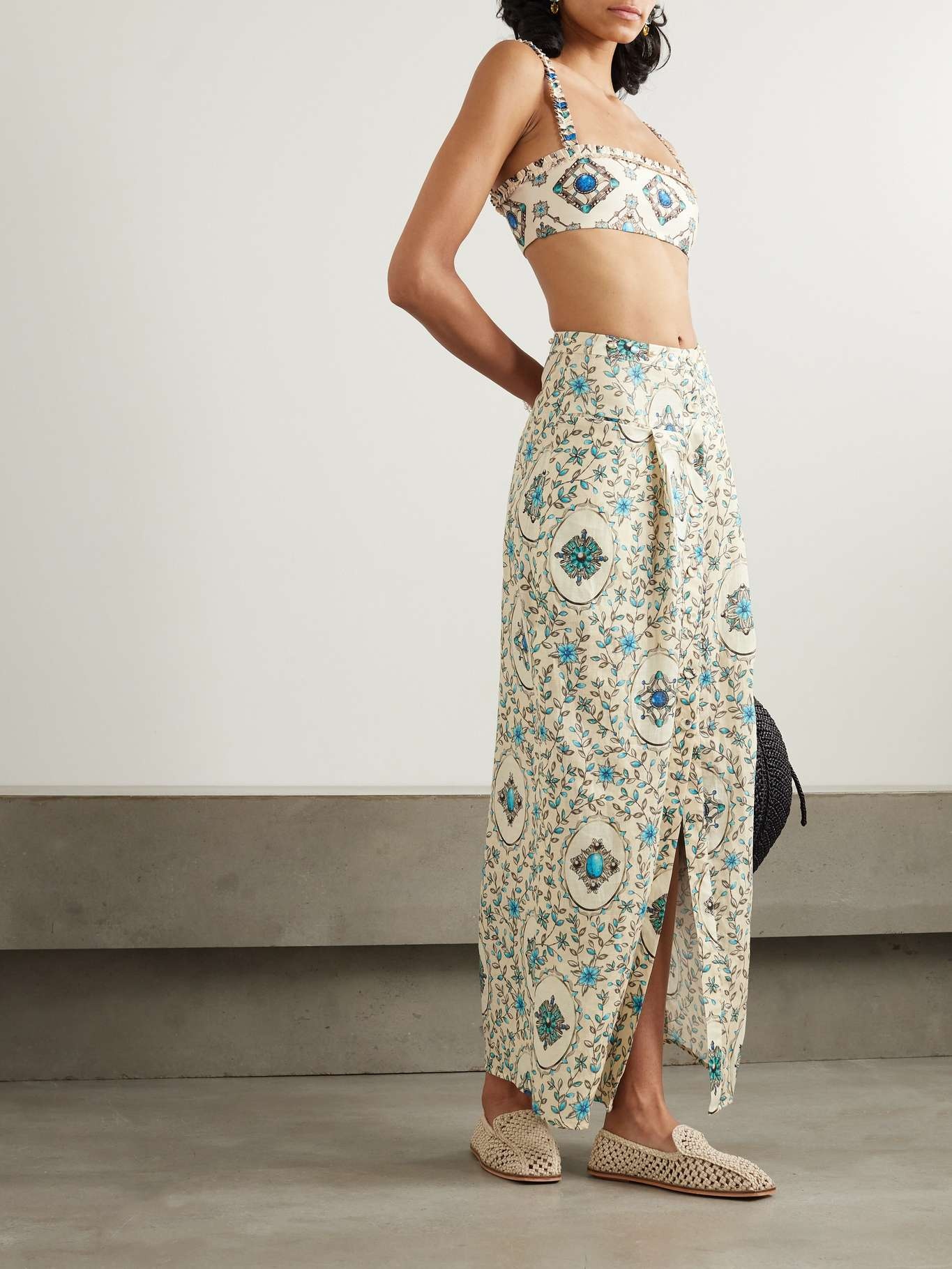 + NET SUSTAIN embellished printed linen maxi skirt - 2