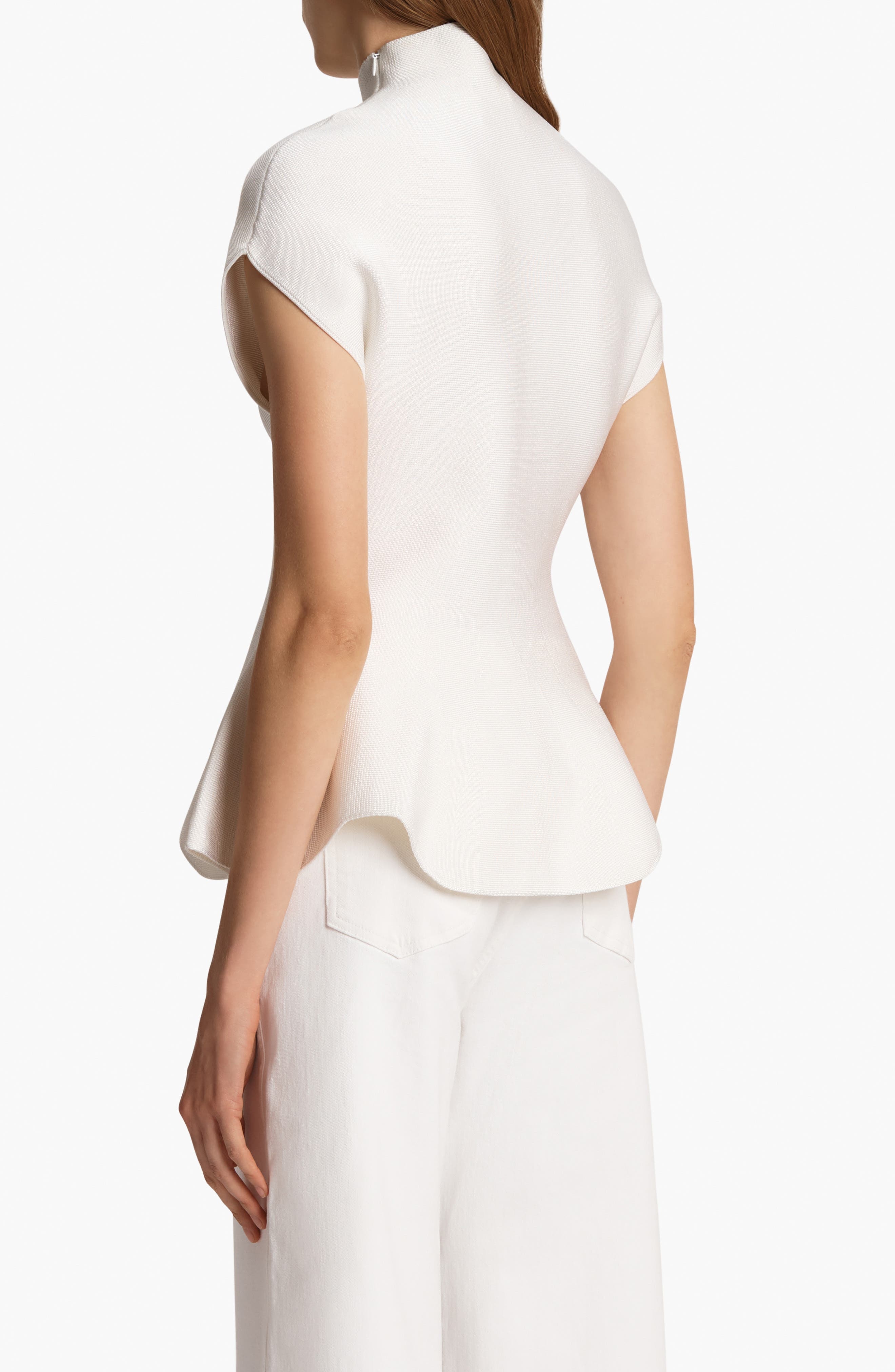 Khaite Andra Mock Neck Peplum Knit Top in Glaze at Nordstrom - 2
