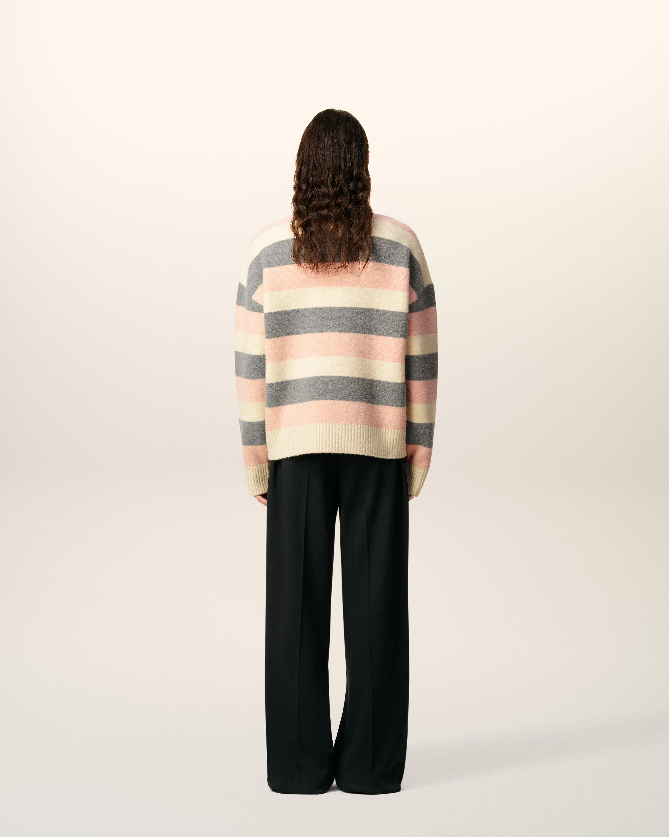 GREY ALPACA STRIPED CREWNECK SWEATER - 5
