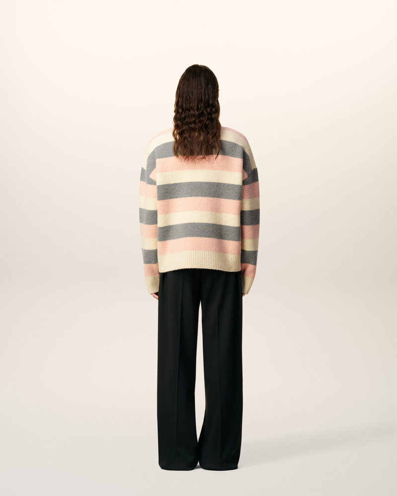 GREY ALPACA STRIPED CREWNECK SWEATER 5
