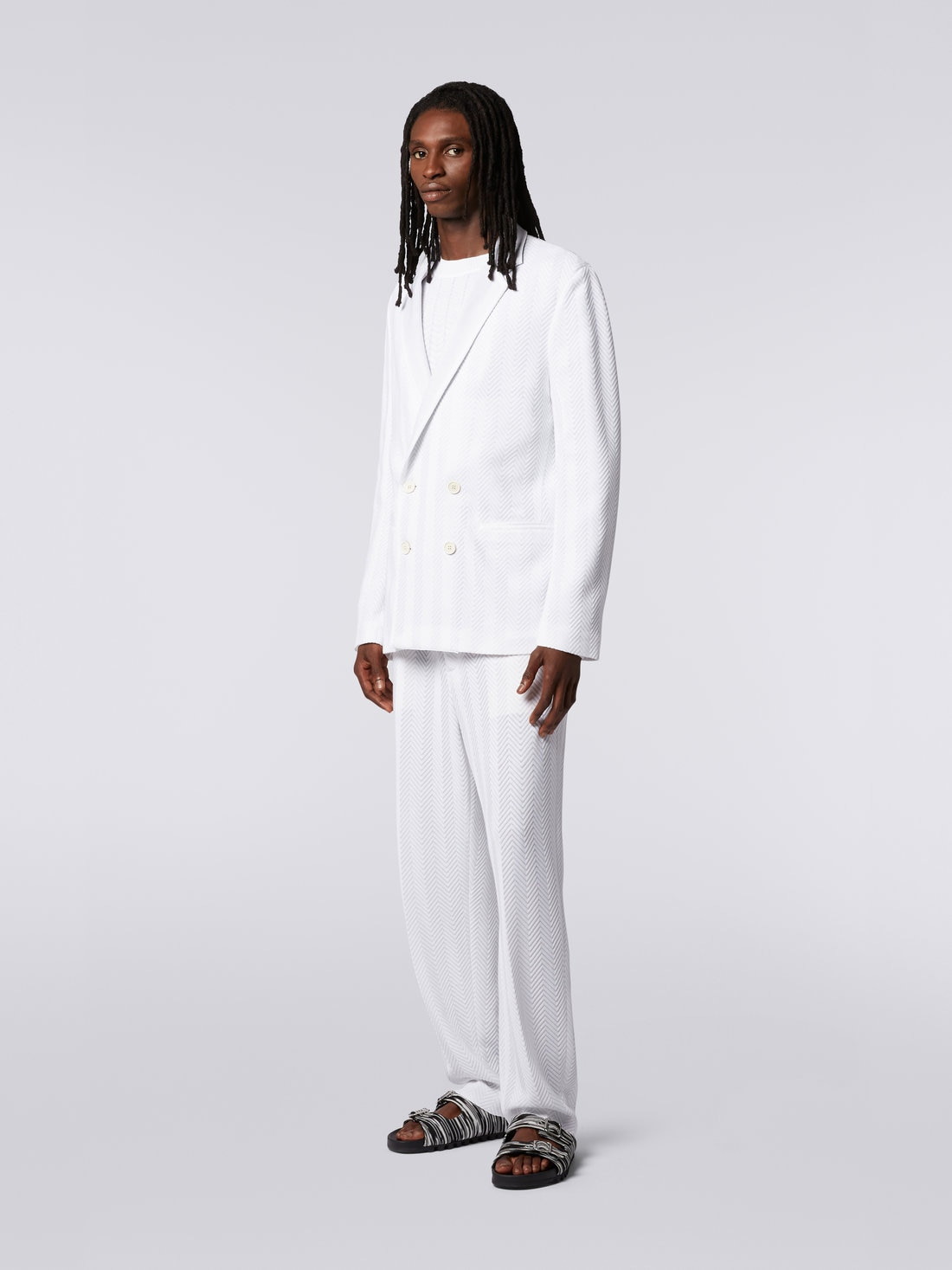 Plain cotton and viscose chevron double-breasted blazer - 2