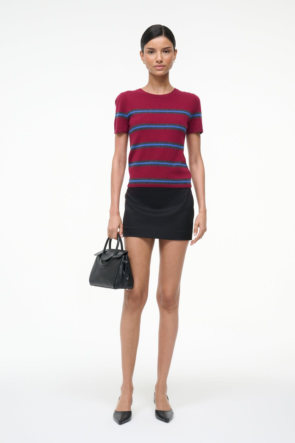 STAUD EASY CASHMERE TEE CRIMSON STRIPE - 2