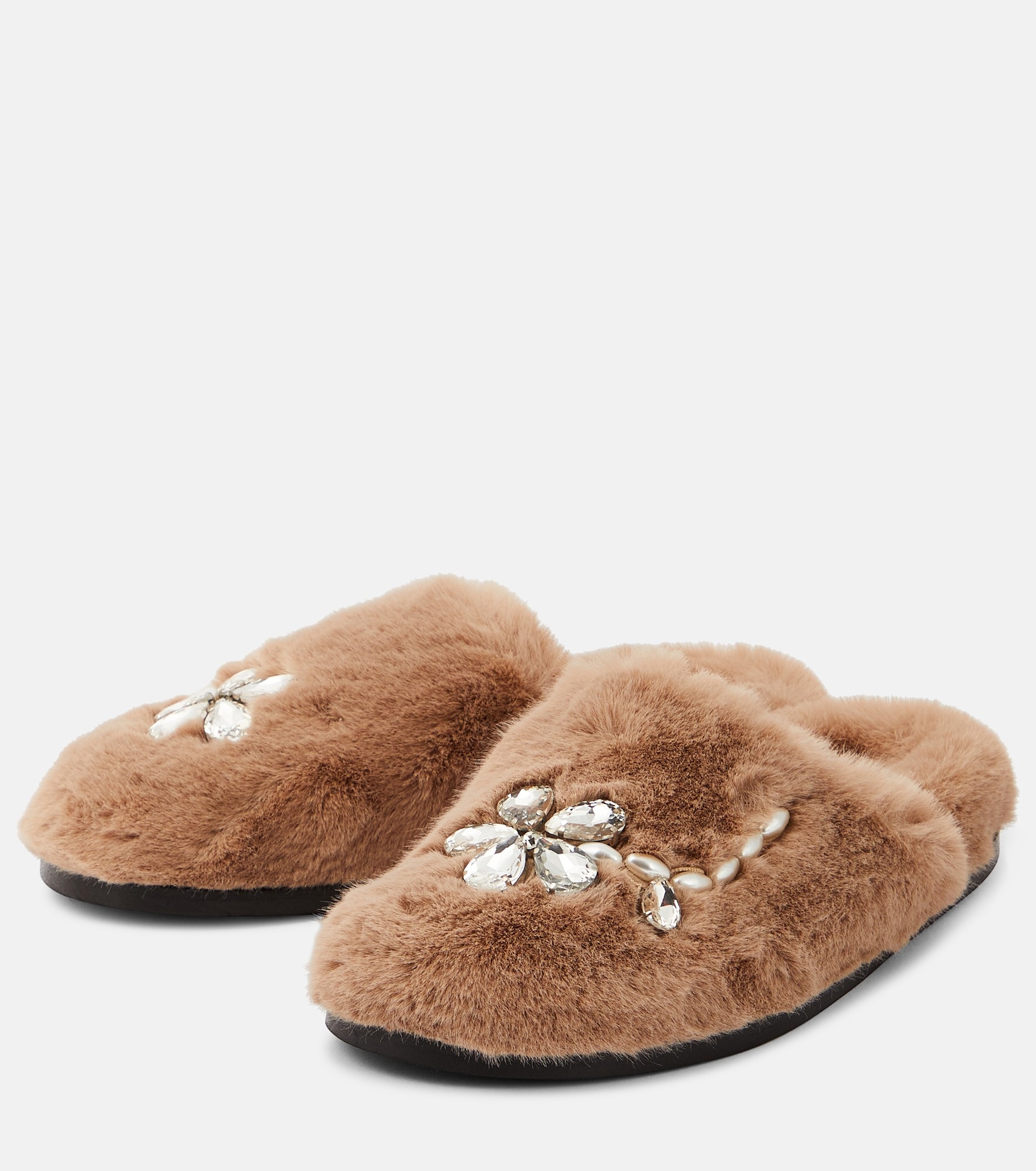 Embellished faux fur slippers - 5
