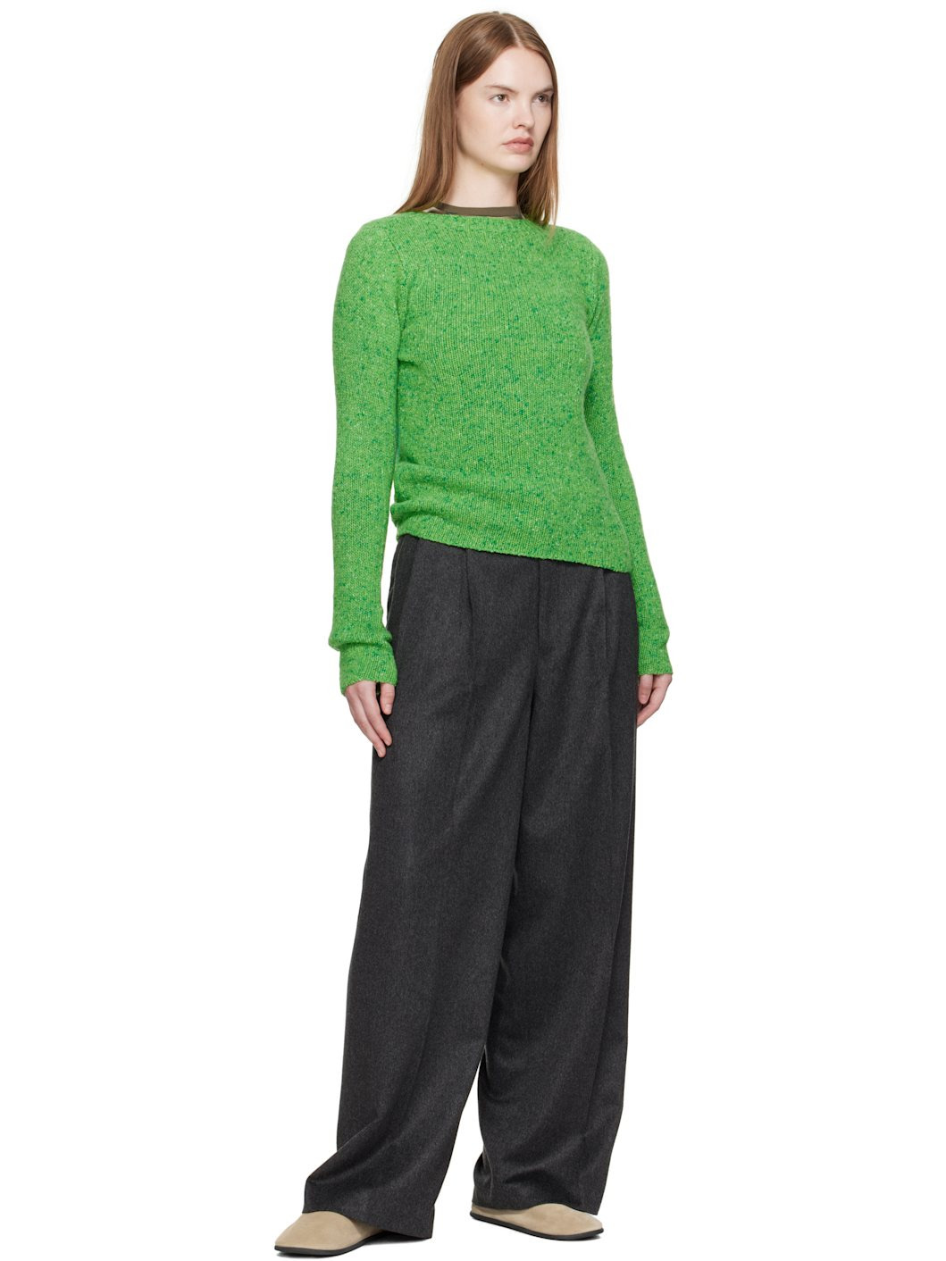 Green Cashmere Melange Knit Sweater - 4