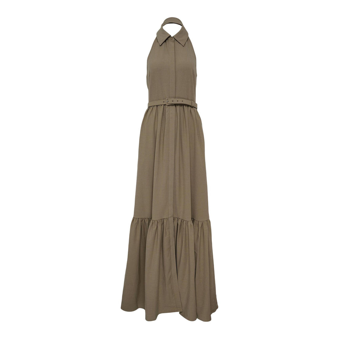 Beige Sleeveless Twill Maxi Dress - 3