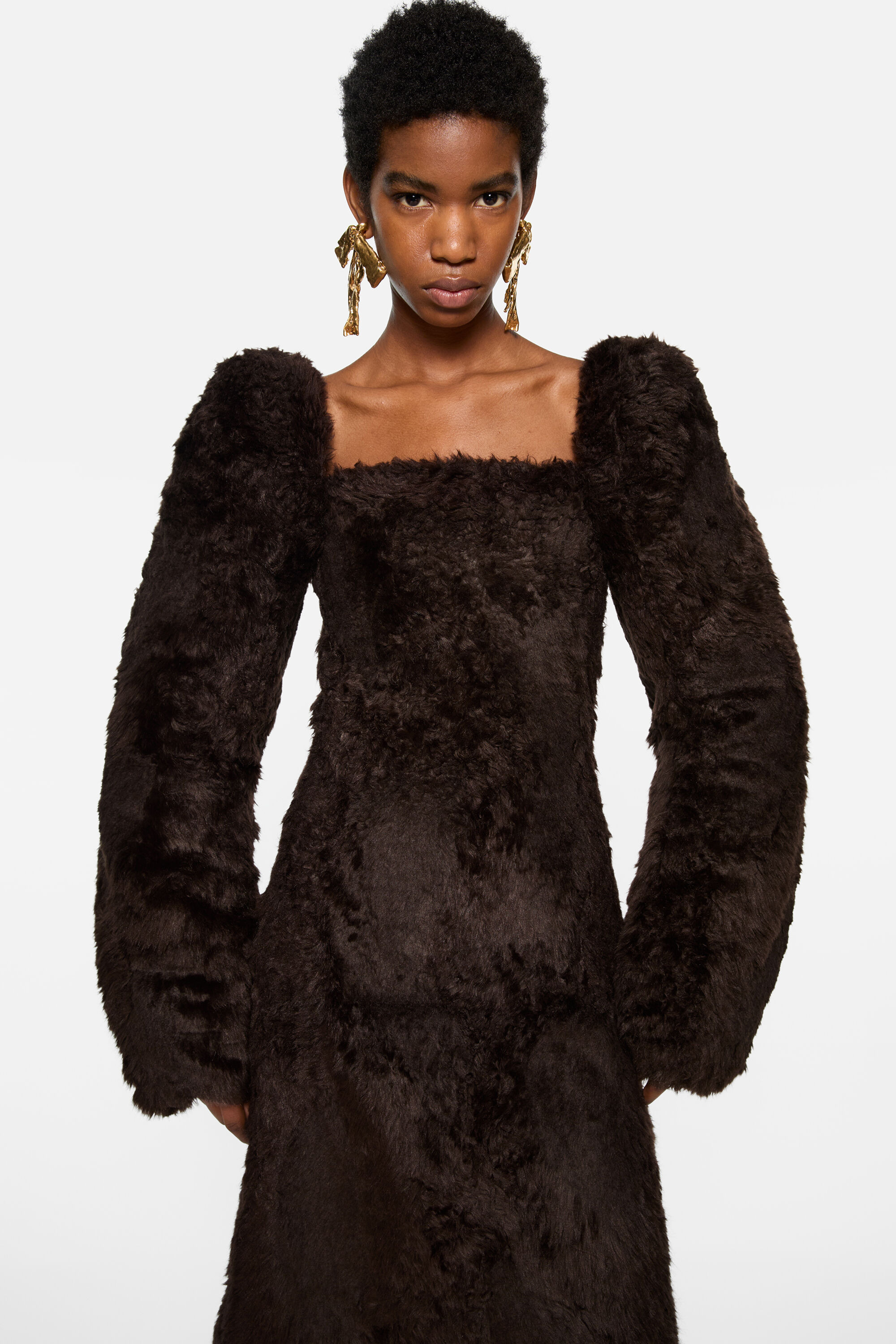 Faux fur dress - Brown - 4