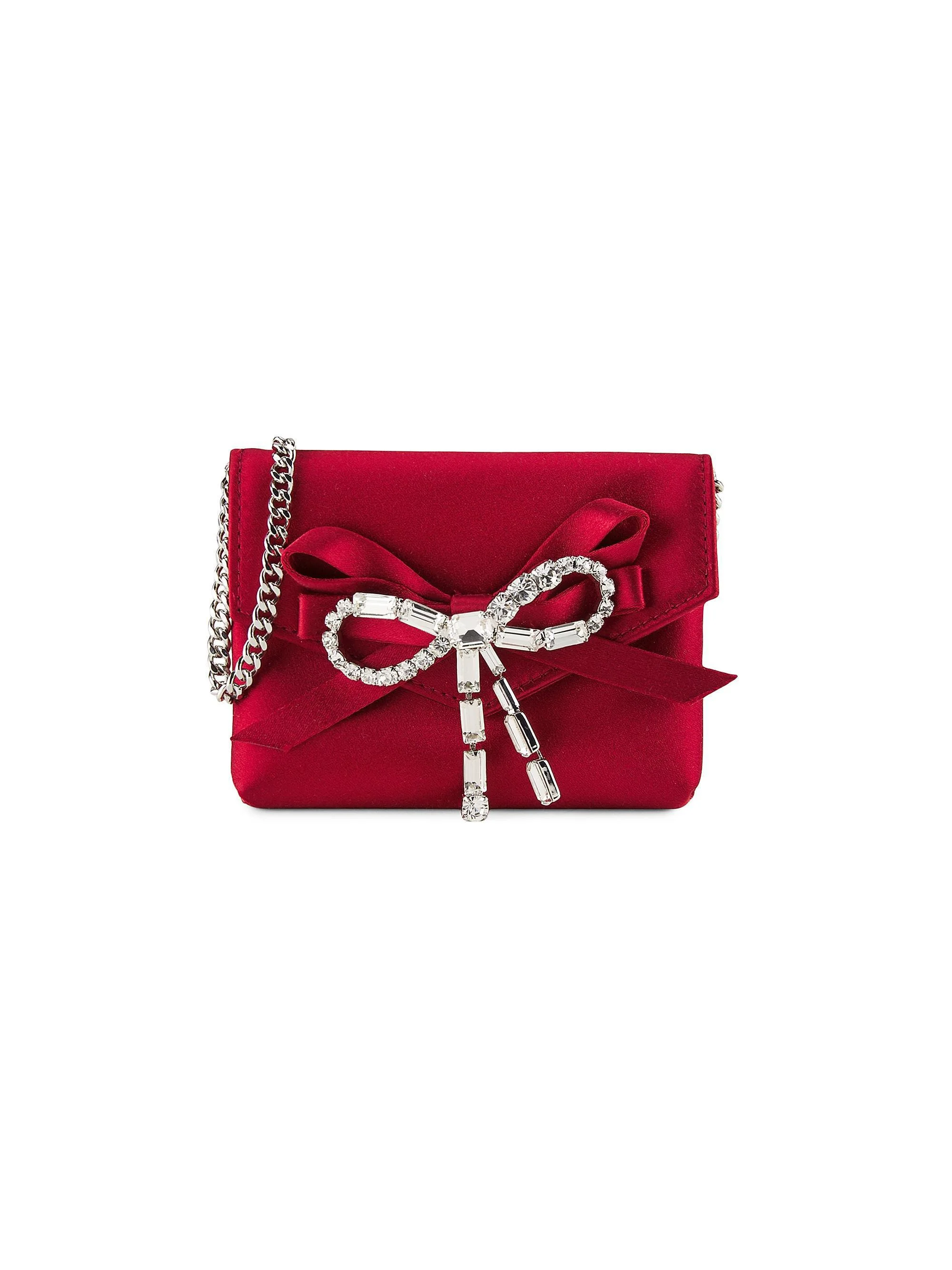 Women's Crystal-Bow Satin Card Case - Ruby Red Silver - 1