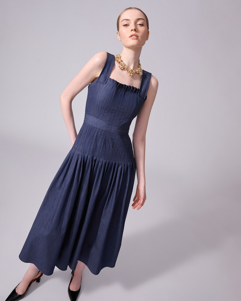 Pleated Denim Midi Dress 4