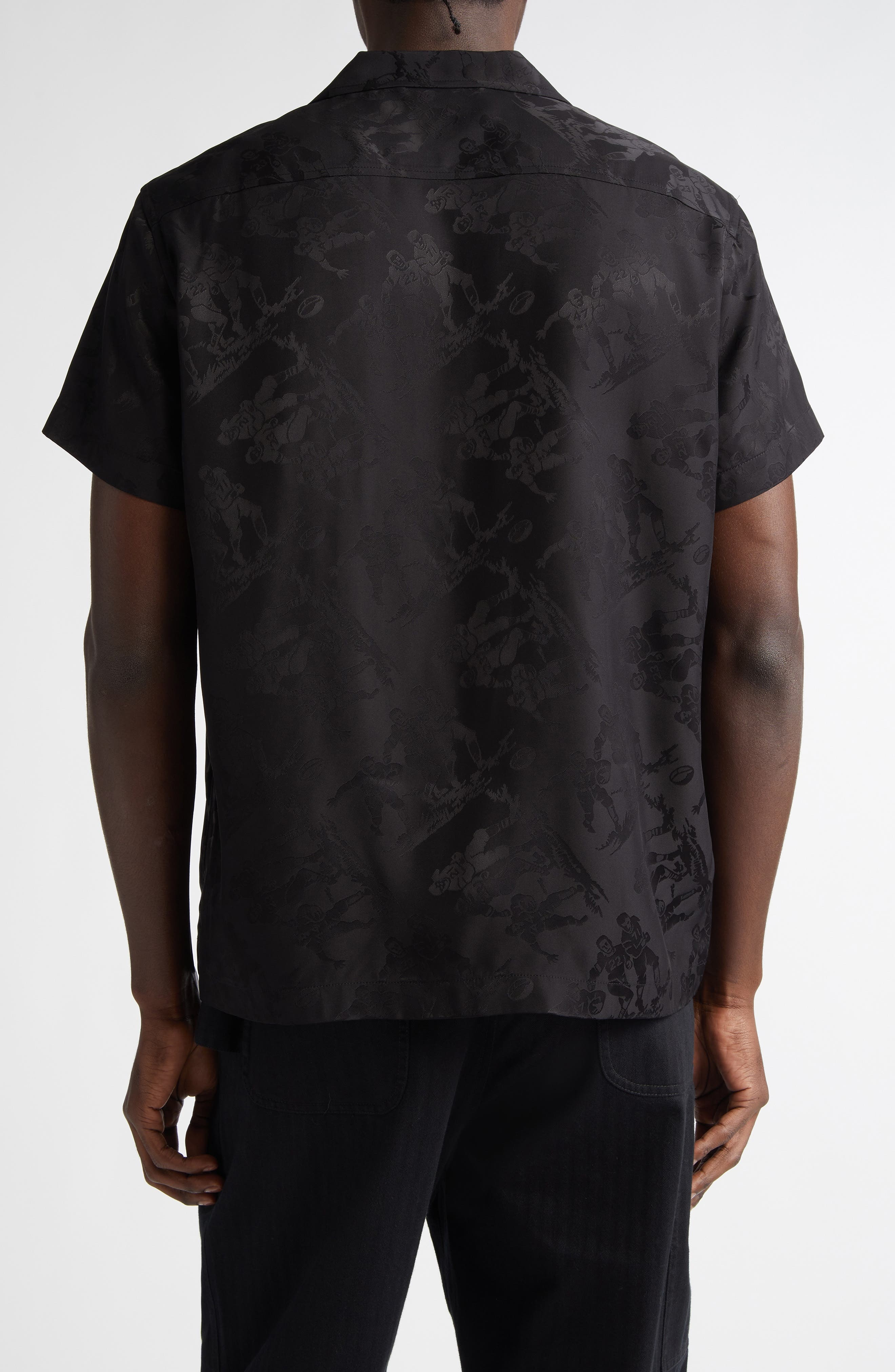 Bode Football Jacquard Bowling Shirt in Black at Nordstrom - 3