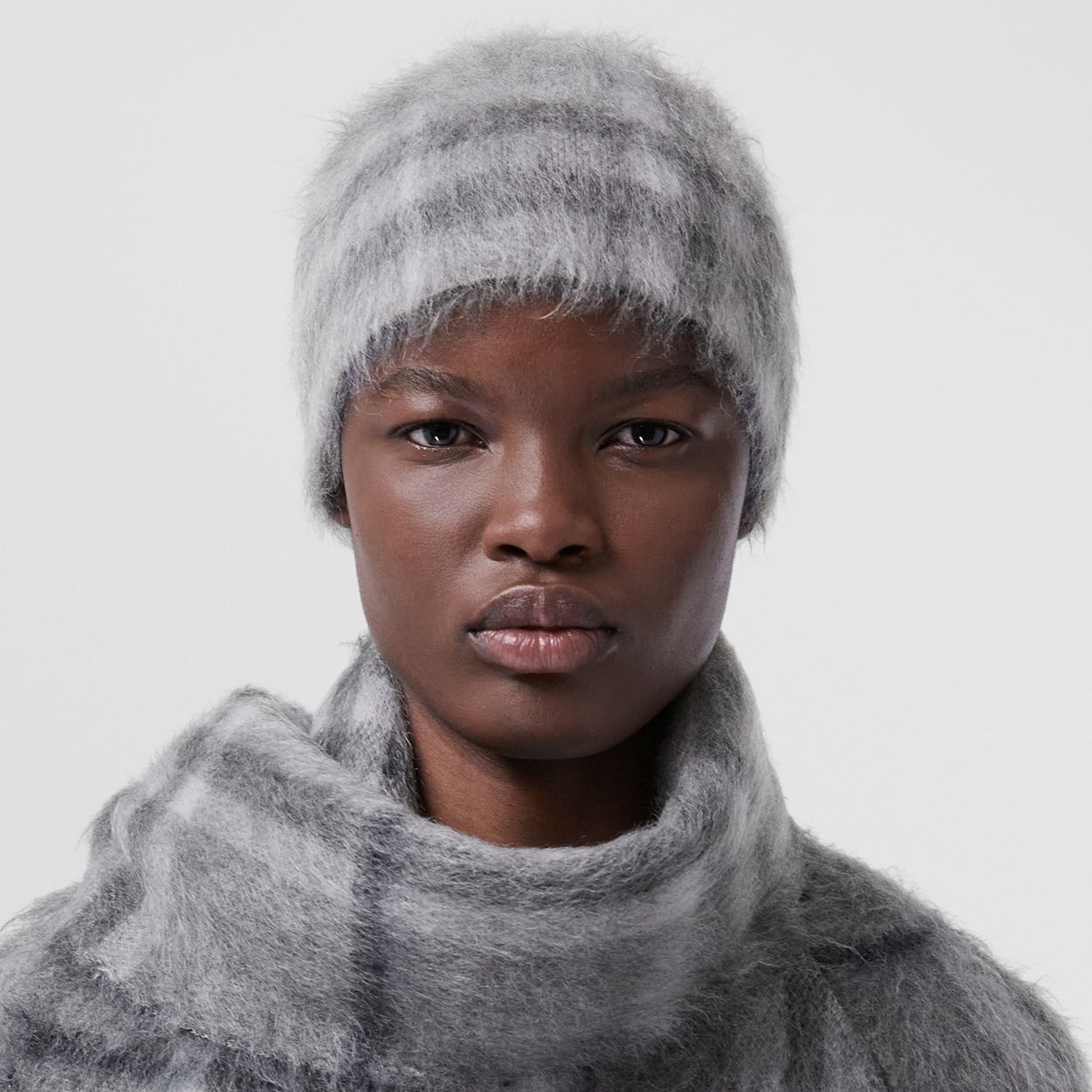 Check Mohair Silk Blend Beanie - 3