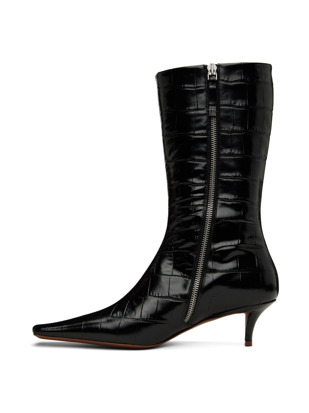 Black Croc-Embossed Boots - 3