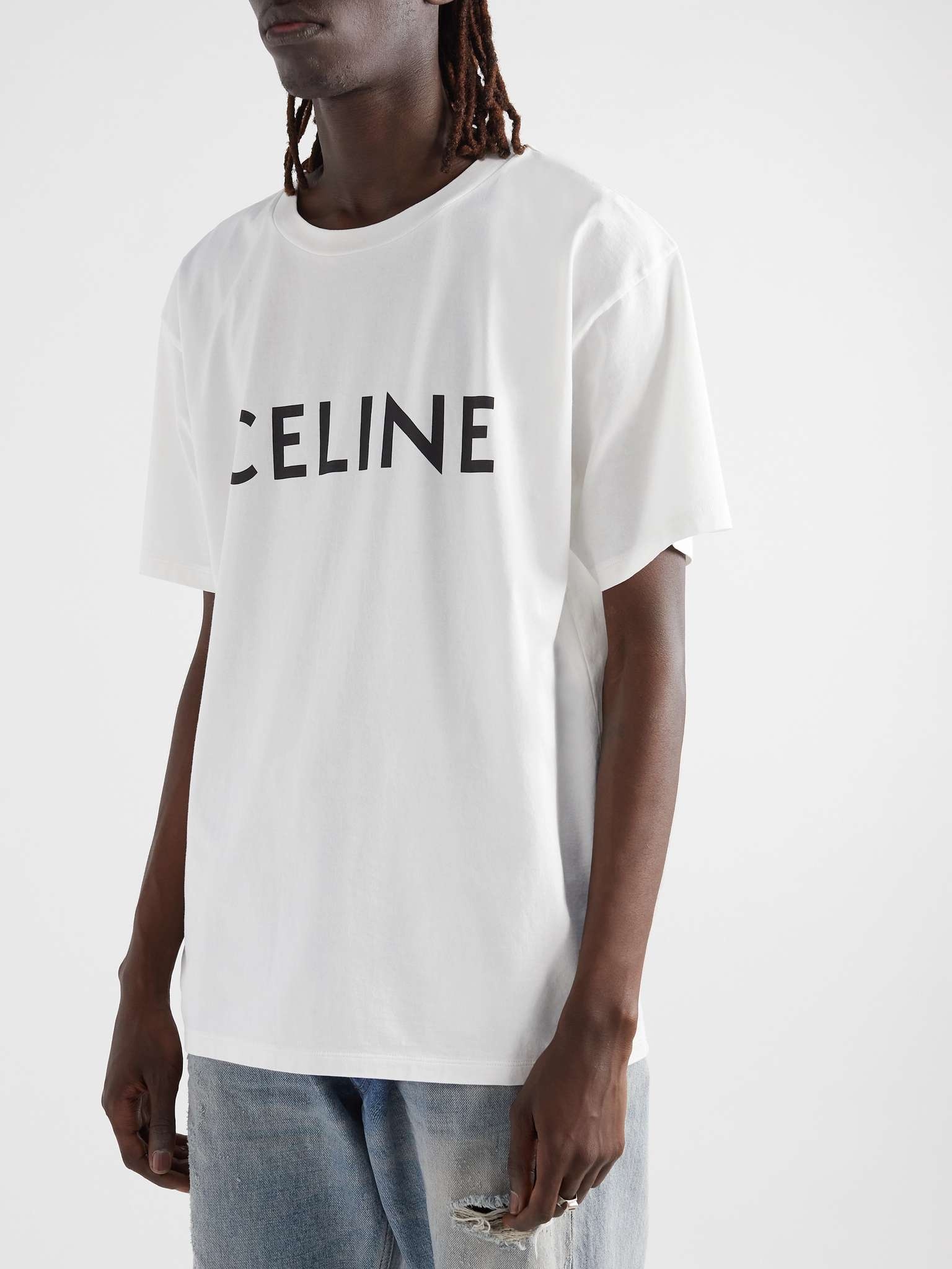 エターナルな魅力【CELINE】Logo-Print Cotton-Jersey T-Shirt CELINE HOMME Logo-Print Cotton-Jersey T-Shirt for Men | MR