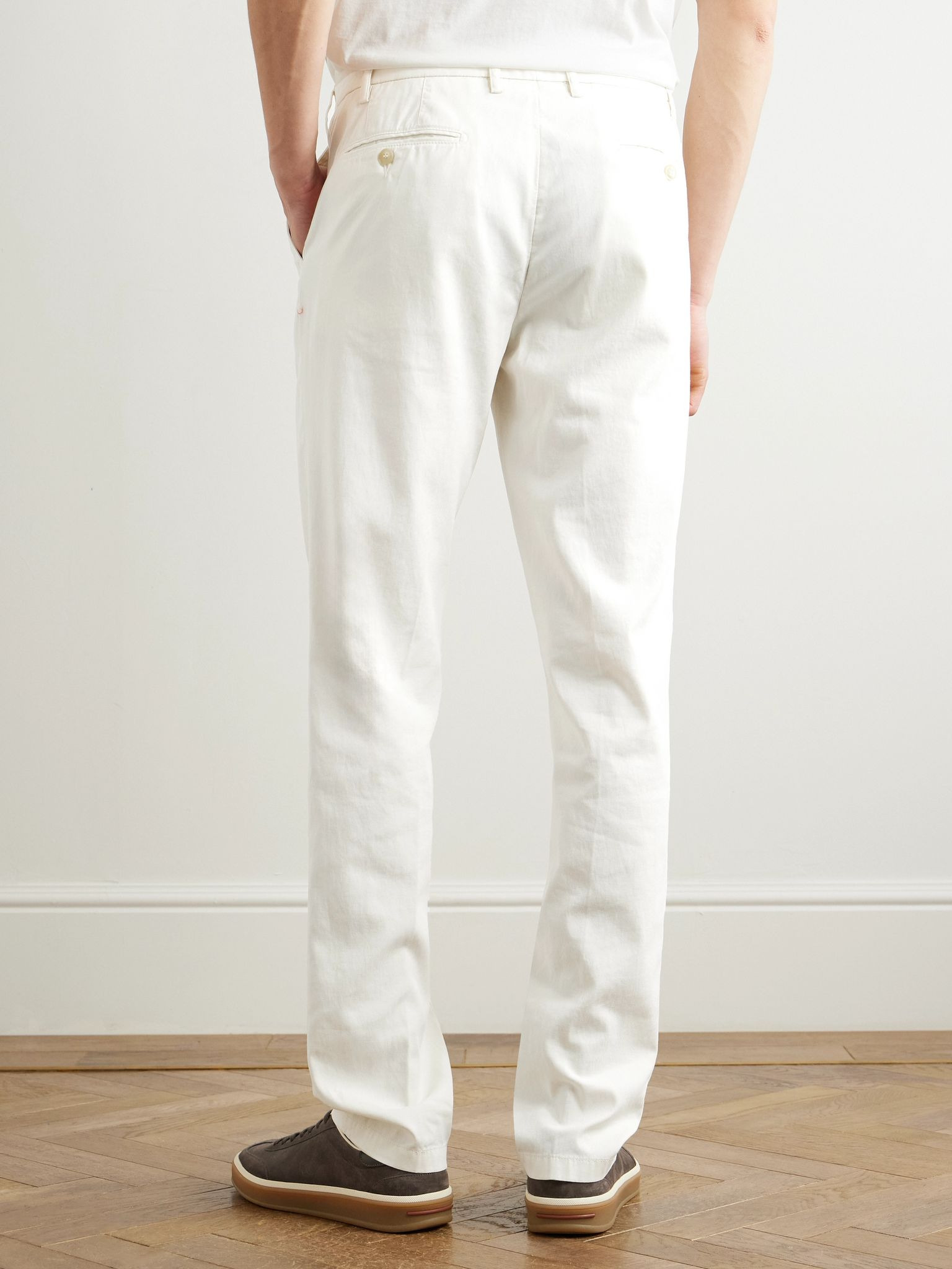 Slim-Fit Straight-Leg Garment-Dyed Stretch Lyocell and Cotton-Blend Twill Chinos White - 4